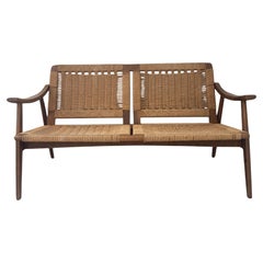 Midcentury Raffia Bench