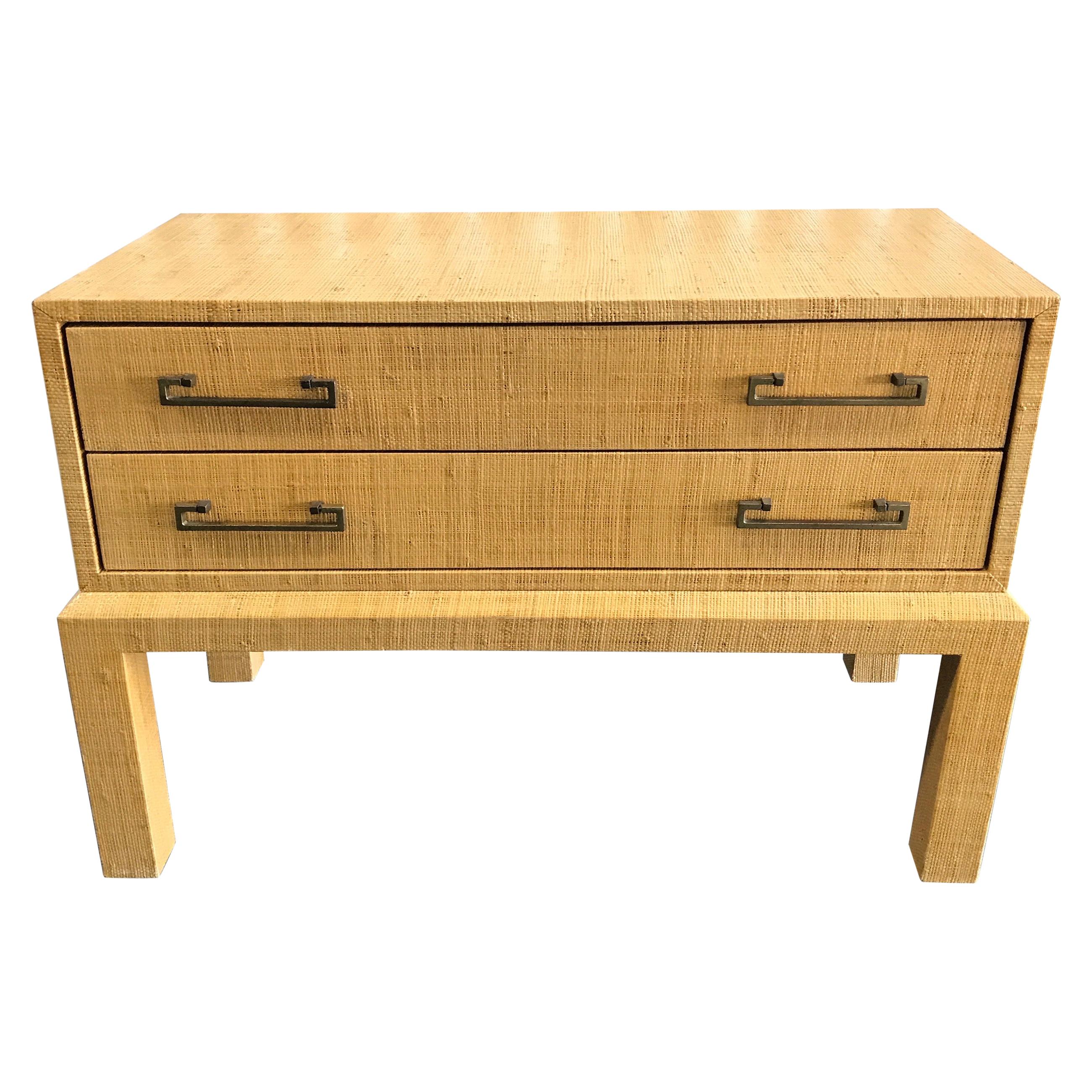 Midcentury Raffia Covered Two-Drawer Chest or Side Table