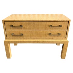 Vintage Midcentury Raffia Covered Two-Drawer Chest or Side Table