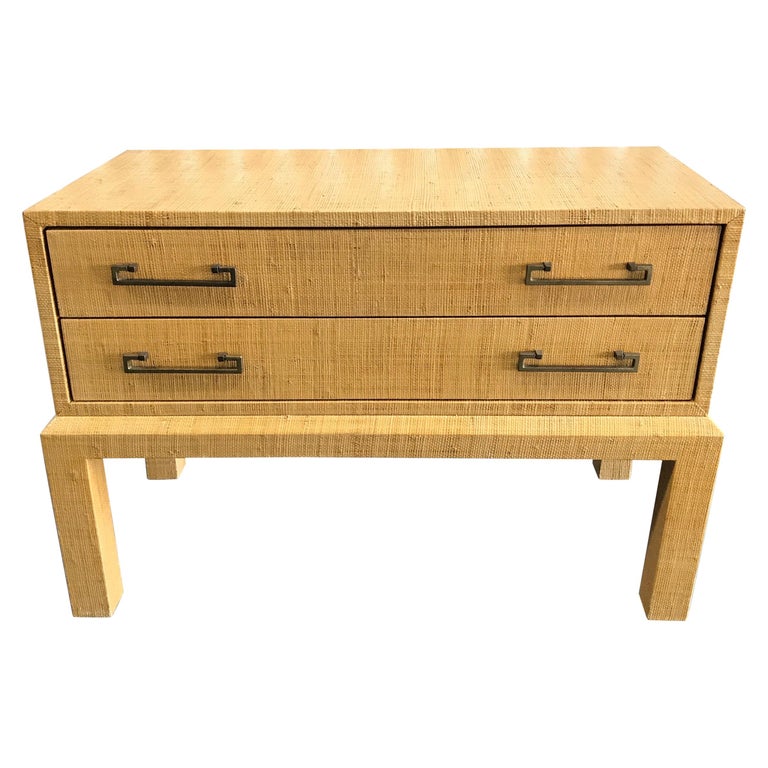 Midcentury Raffia Covered TwoDrawer Chest or Side Table For Sale at