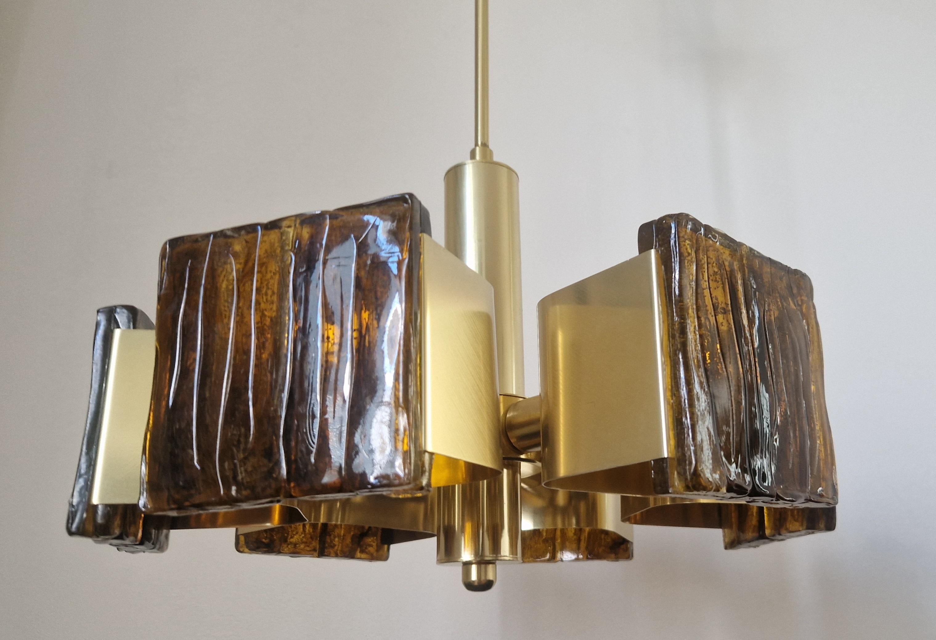 Midcentury Rare Brass and Resin Chandelier, 1970s For Sale 6