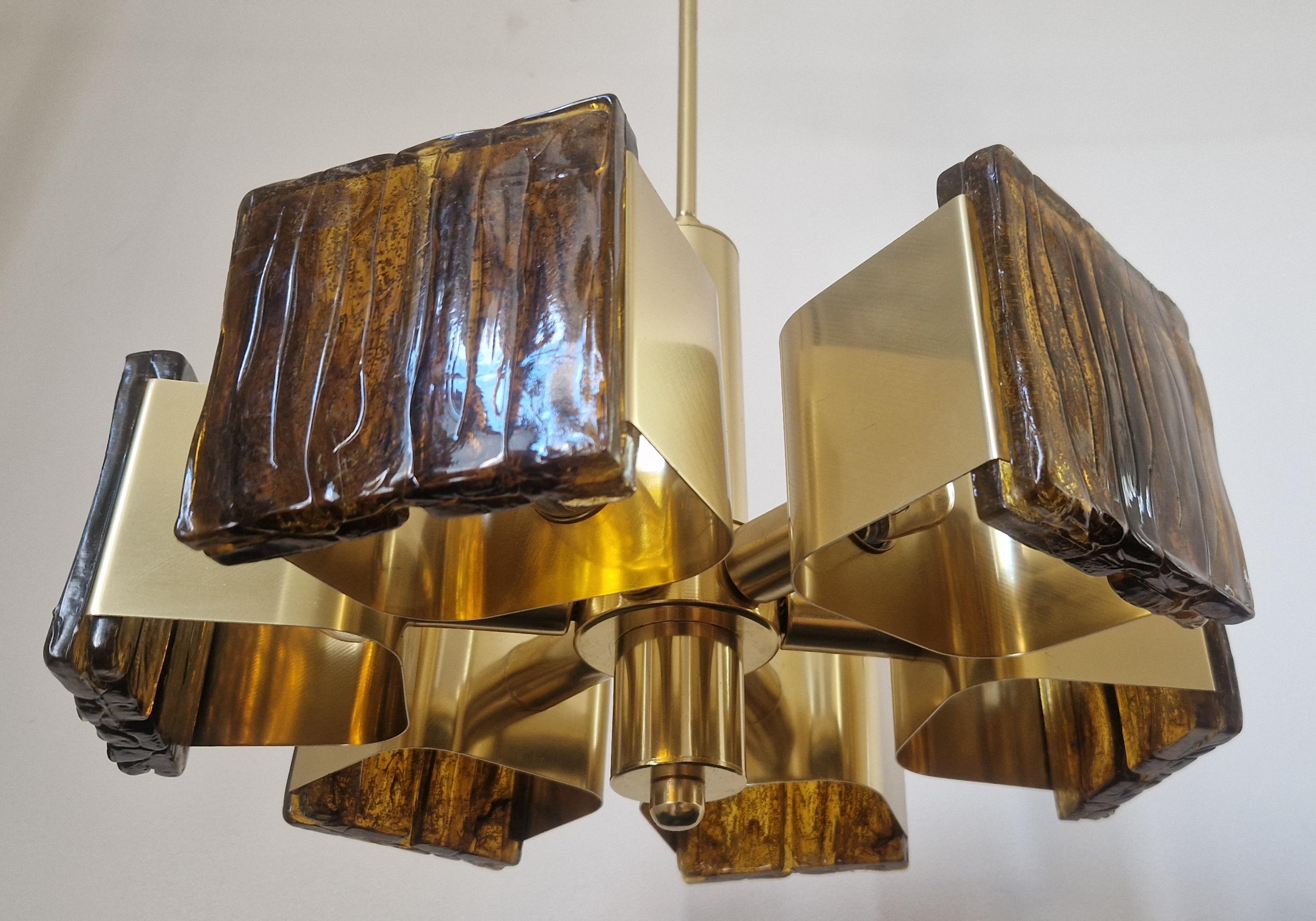 Midcentury Rare Brass and Resin Chandelier, 1970s For Sale 7
