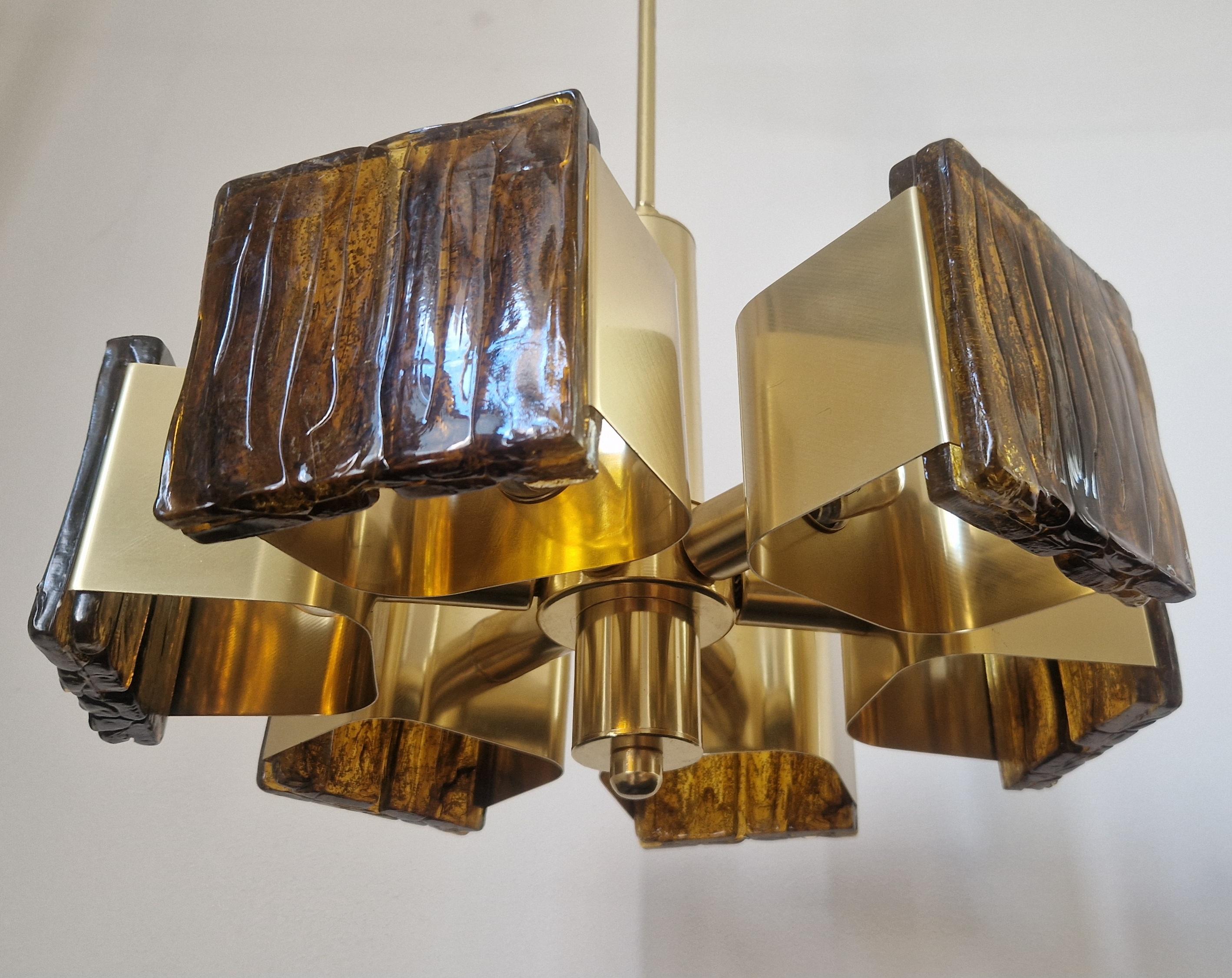 Midcentury Rare Brass and Resin Chandelier, 1970s For Sale 8