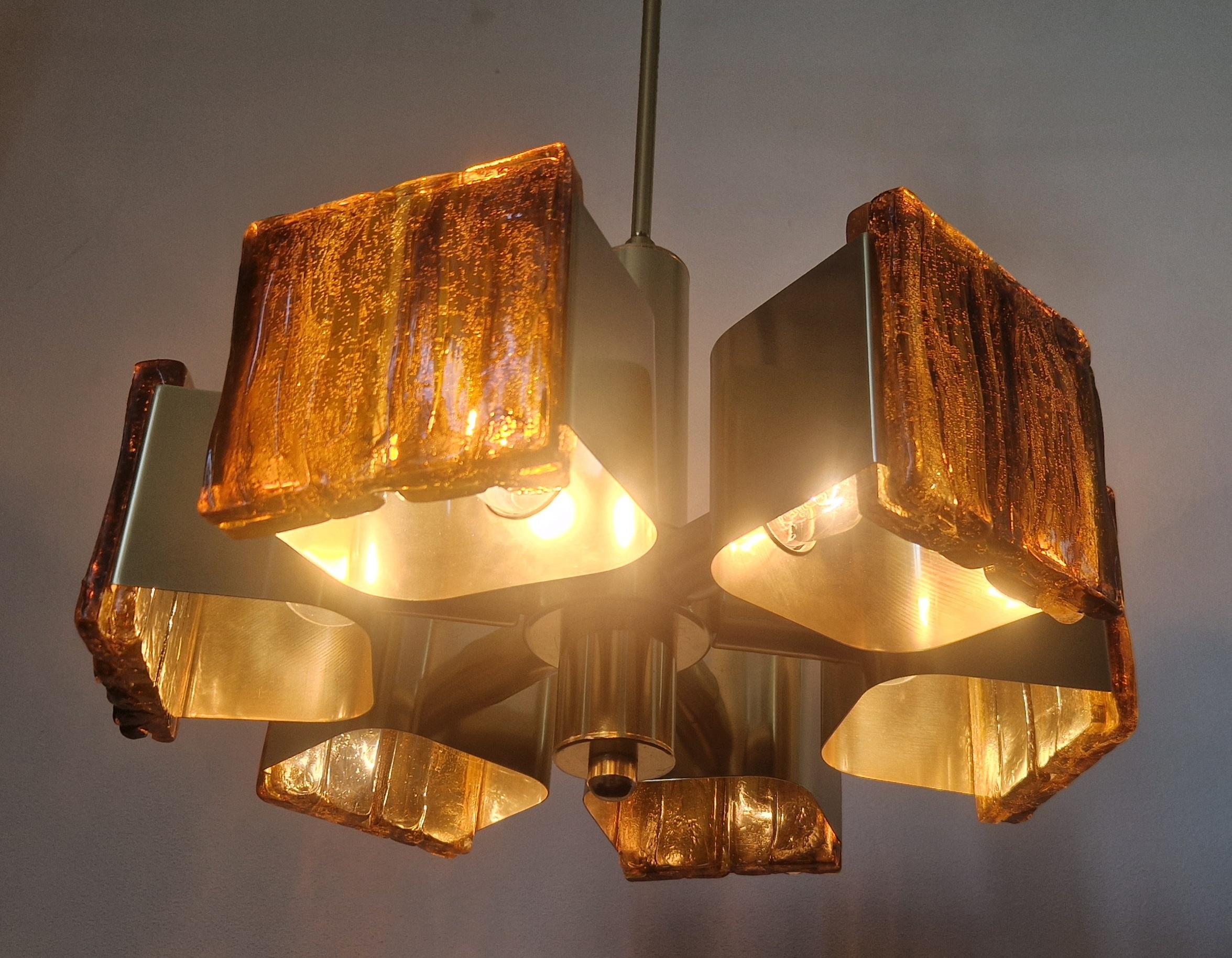 Midcentury Rare Brass and Resin Chandelier, 1970s For Sale 10