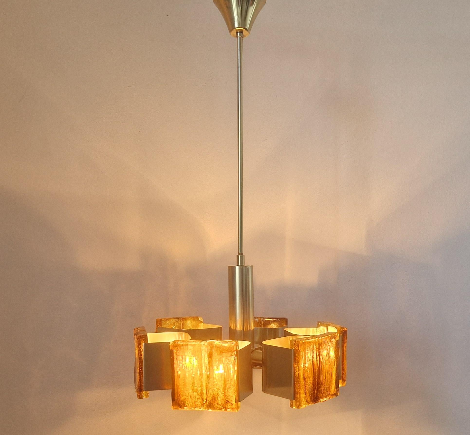 Mid-Century Modern Midcentury Rare Brass and Resin Chandelier, 1970s For Sale