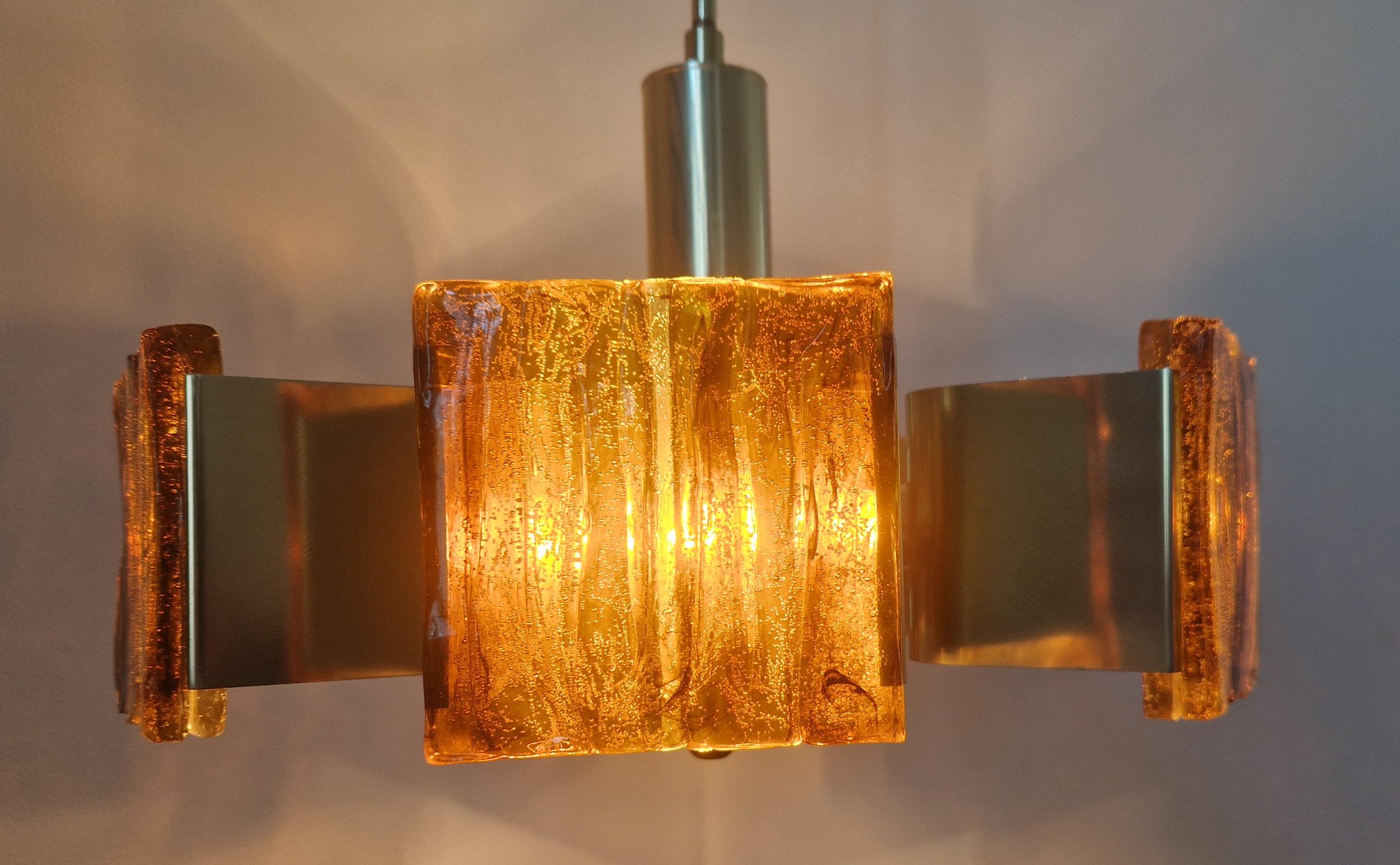 Hungarian Midcentury Rare Brass and Resin Chandelier, 1970s For Sale