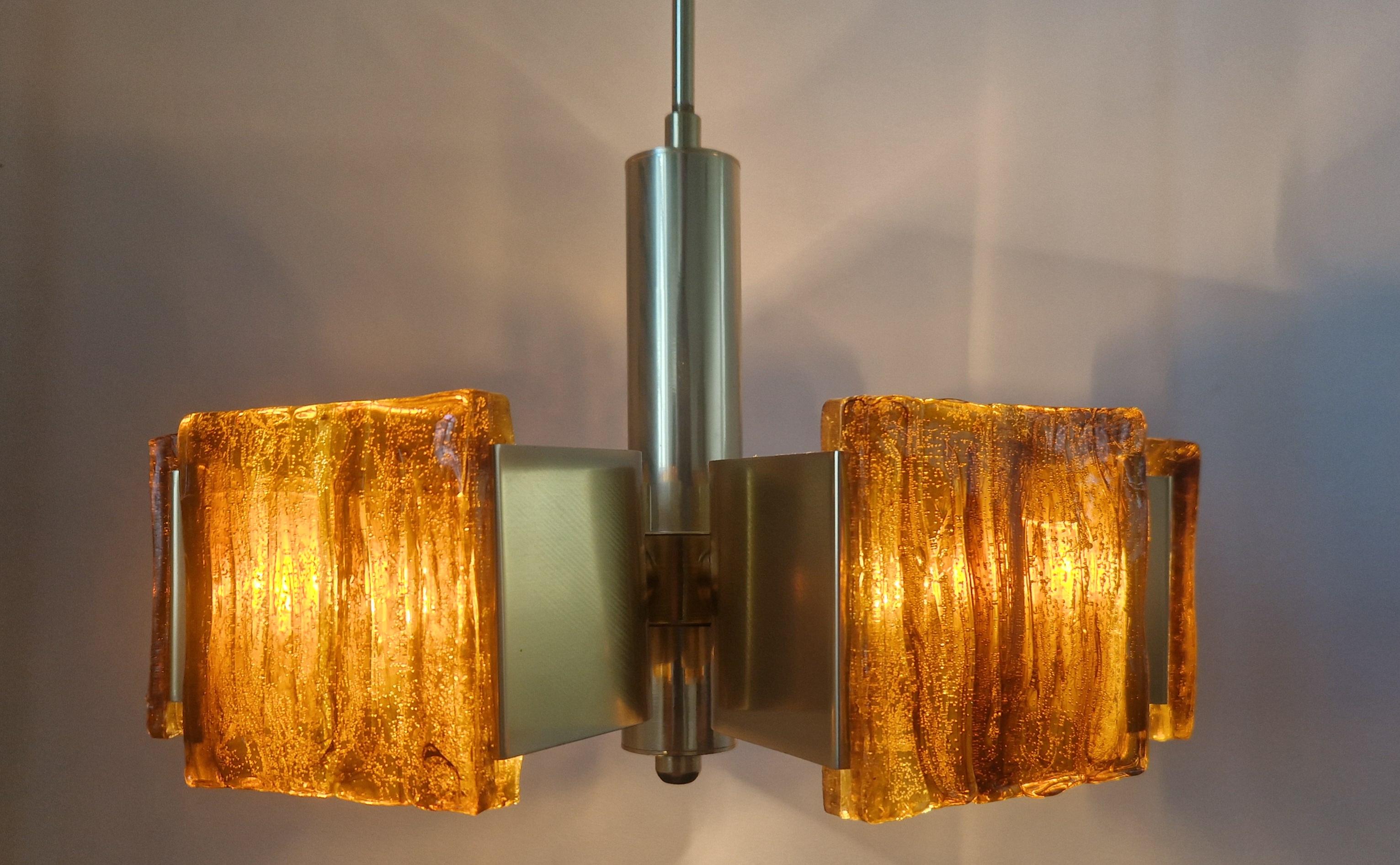 Midcentury Rare Brass and Resin Chandelier, 1970s In Good Condition For Sale In Praha, CZ