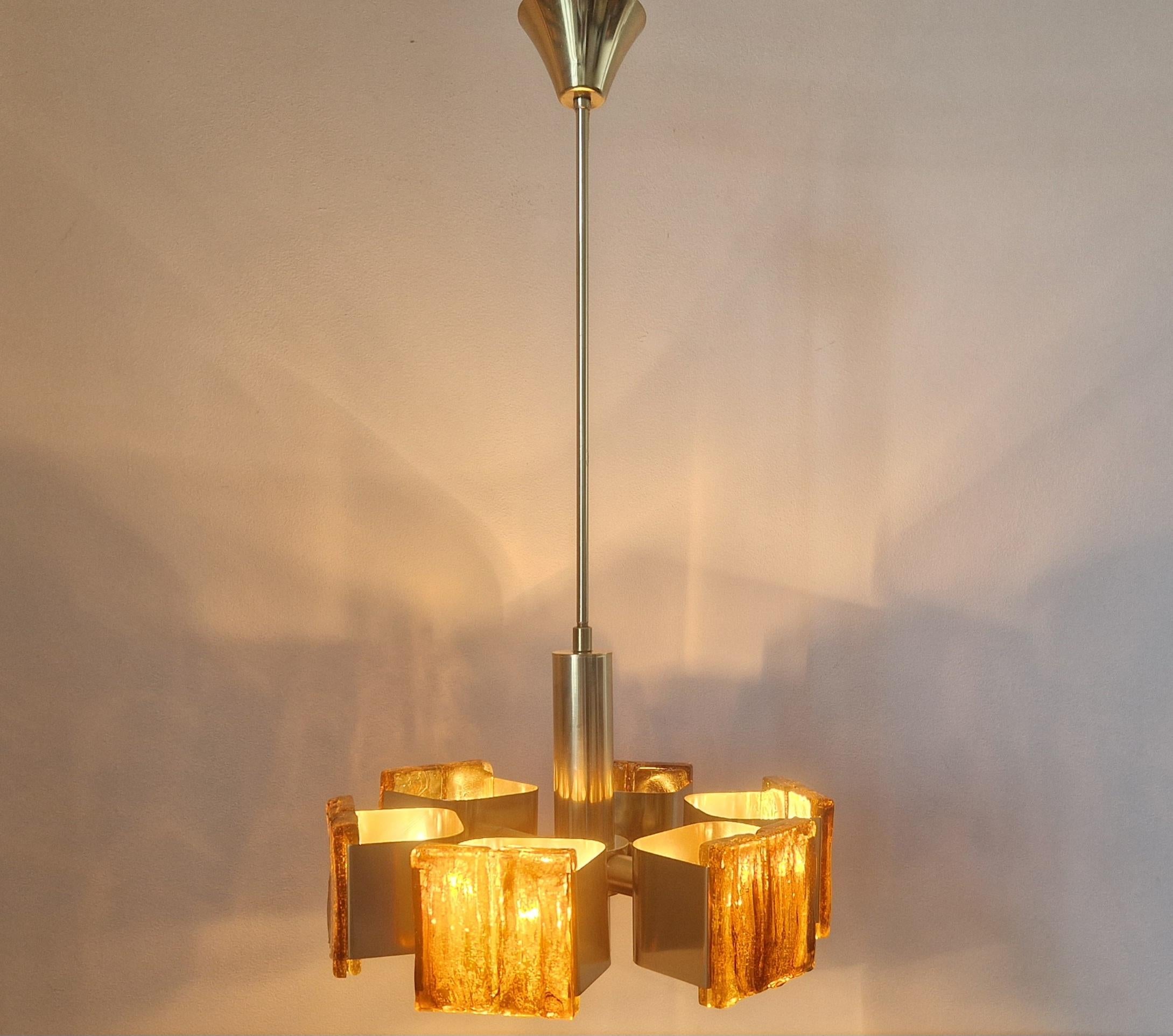 Midcentury Rare Brass and Resin Chandelier, 1970s For Sale 1