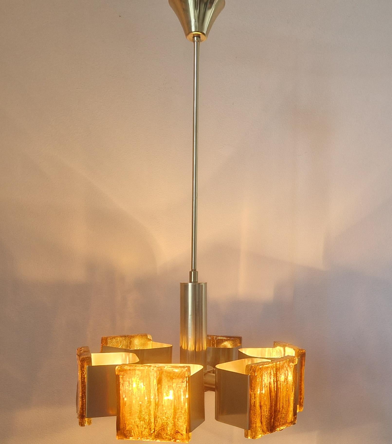Midcentury Rare Brass and Resin Chandelier, 1970s For Sale 2