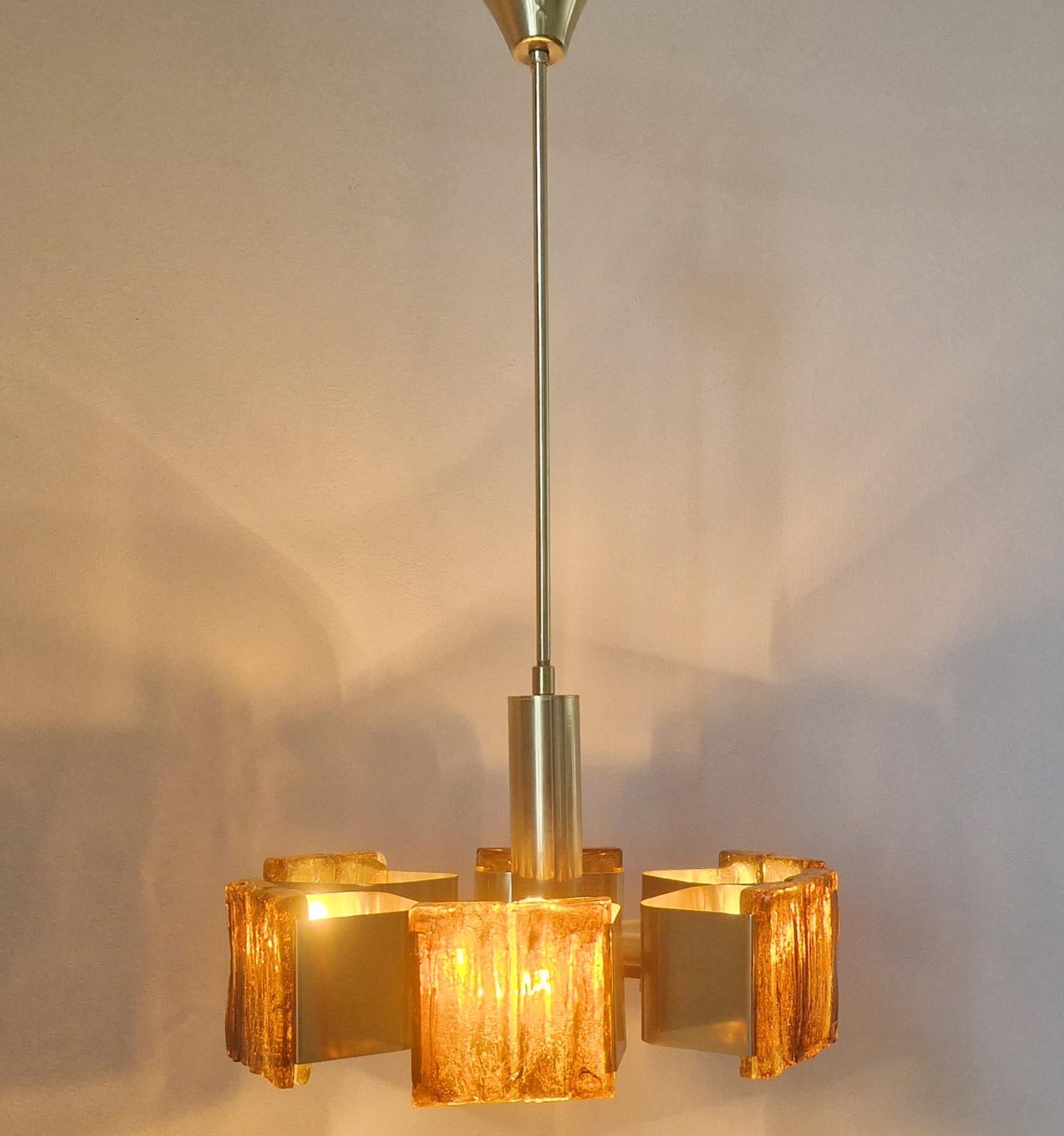 Midcentury Rare Brass and Resin Chandelier, 1970s For Sale 3