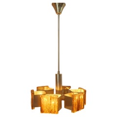 Midcentury Rare Brass and Resin Chandelier, 1970s