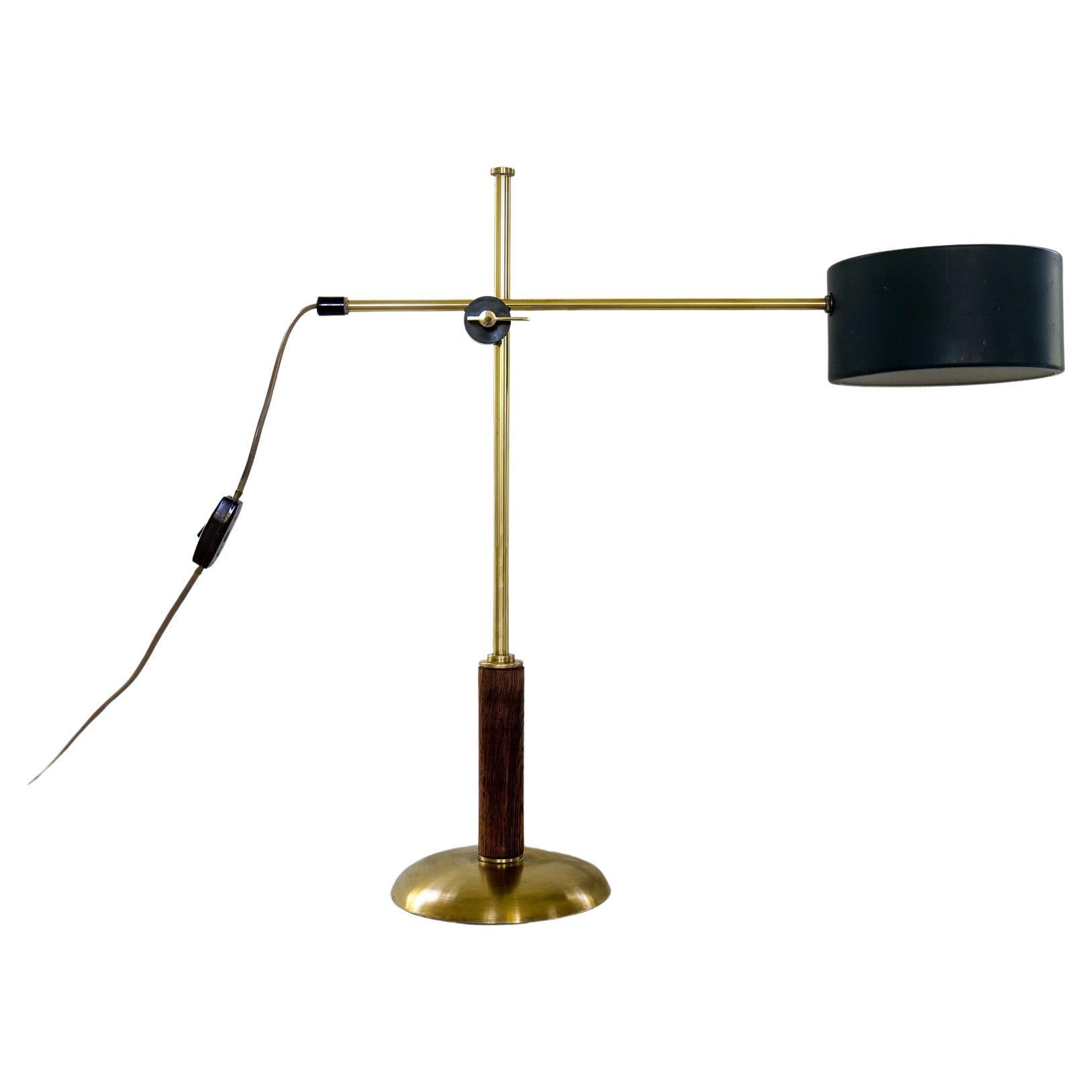 Midcentury Rare Brass and Walnut Table Lamp by Einar Bäckström, Sweden, 1950s