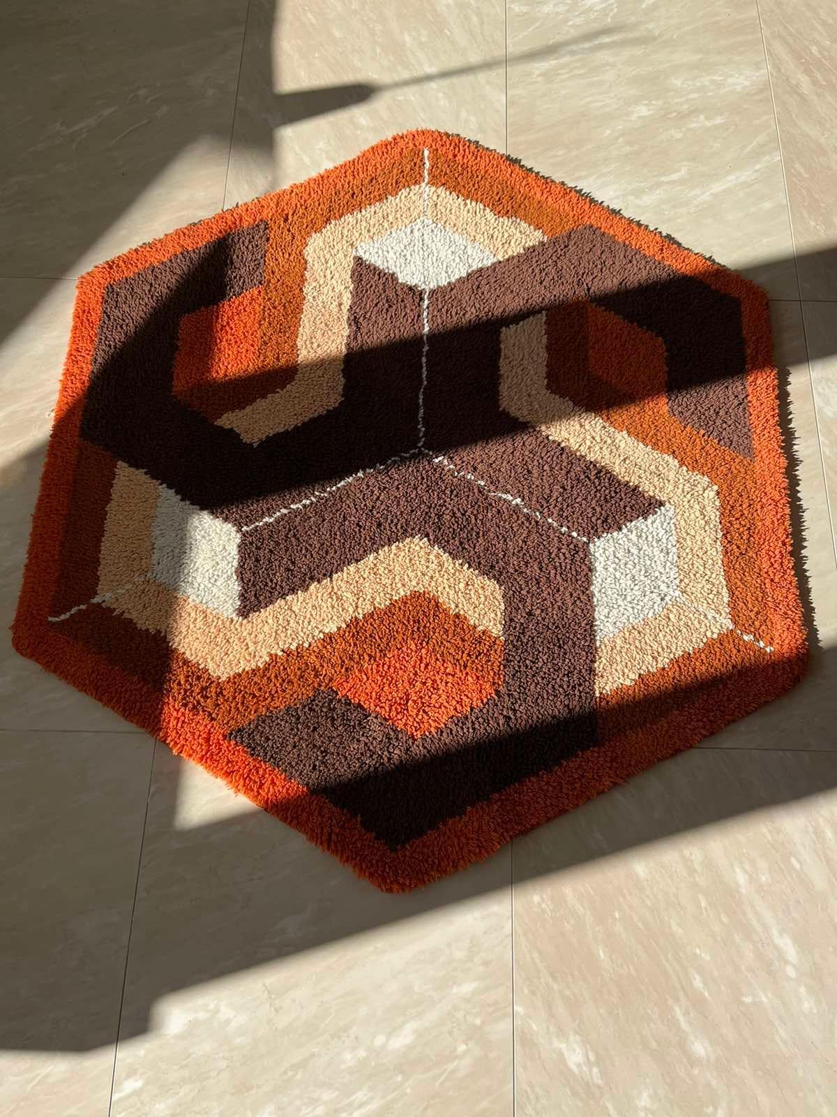 Mid-Century Modern Midcentury Rare Carpet or Rug Hexagon, Denmark, 1960s For Sale