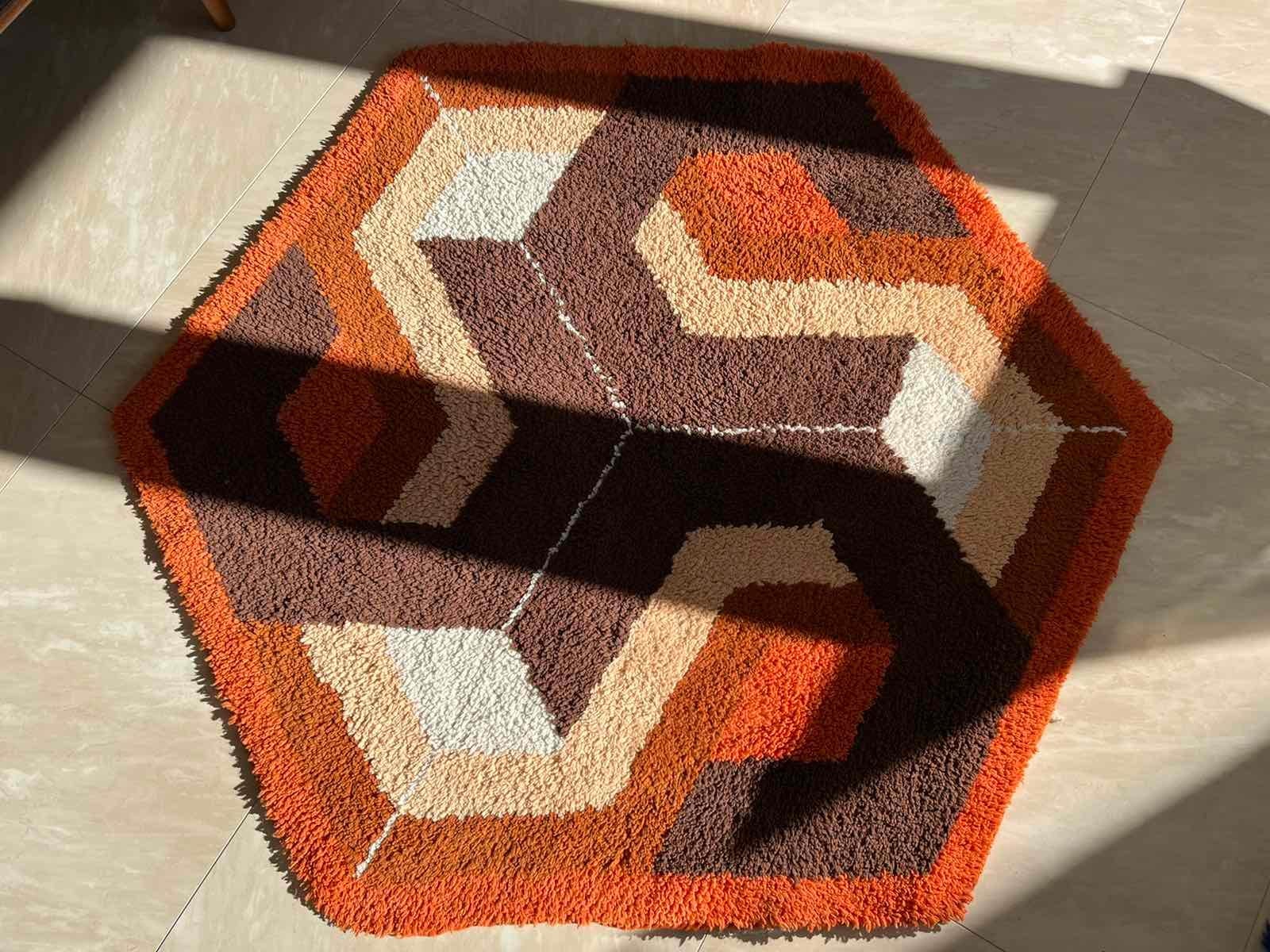 Danish Midcentury Rare Carpet or Rug Hexagon, Denmark, 1960s For Sale