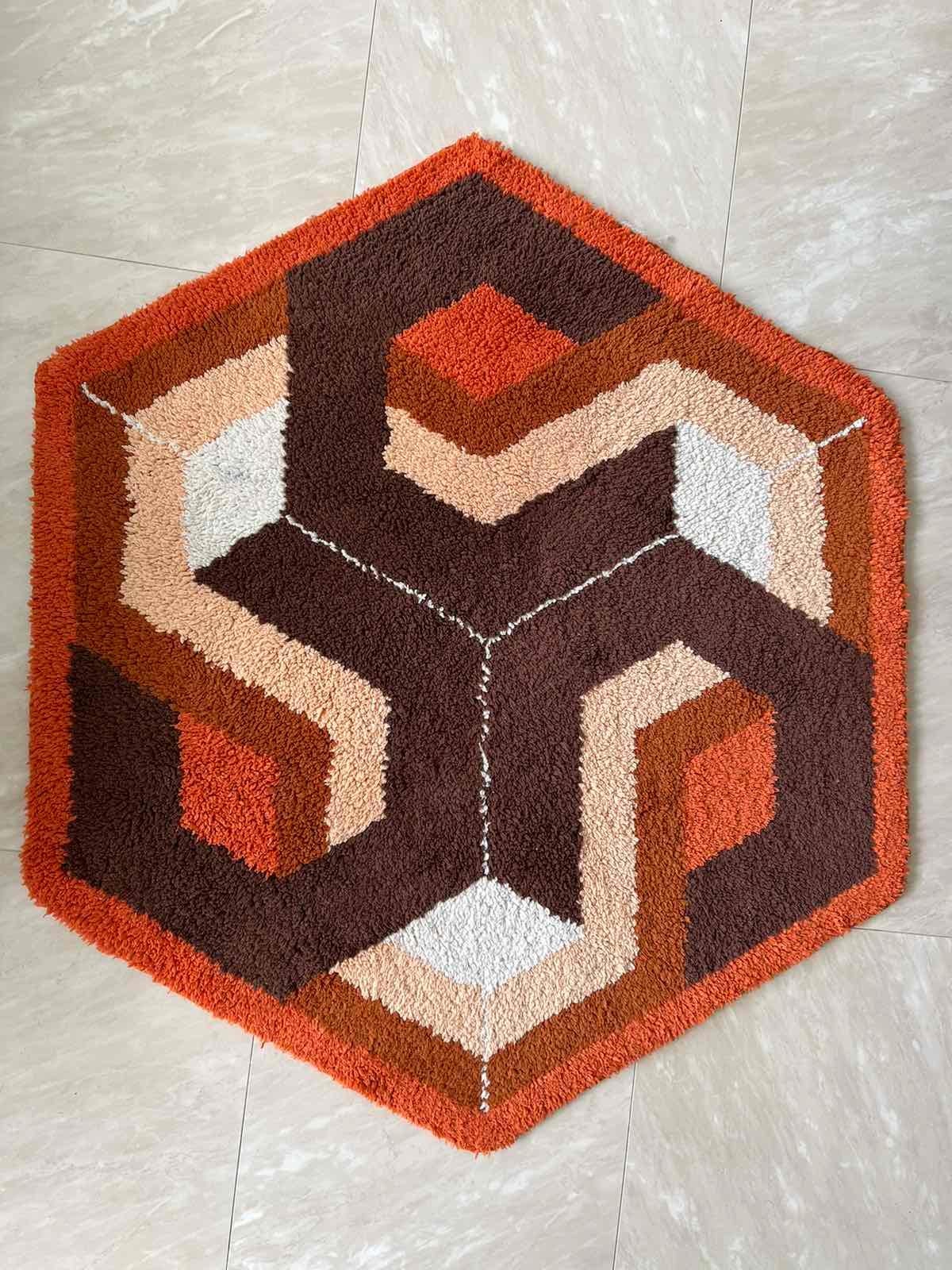 Mid-20th Century Midcentury Rare Carpet or Rug Hexagon, Denmark, 1960s For Sale