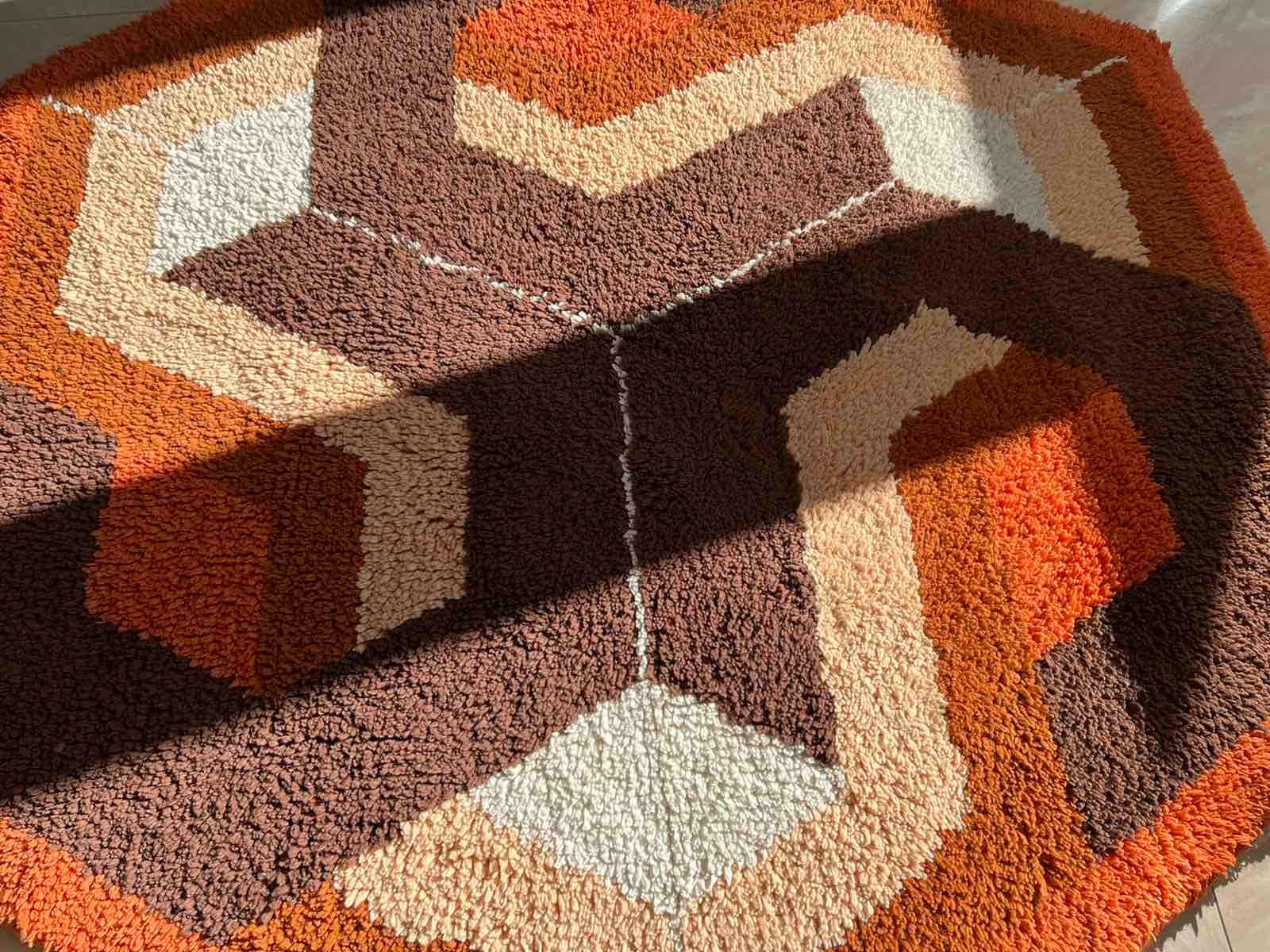 Fabric Midcentury Rare Carpet or Rug Hexagon, Denmark, 1960s For Sale