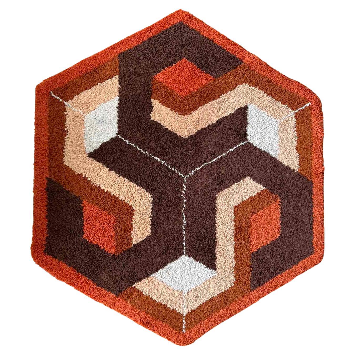 Midcentury Rare Carpet or Rug Hexagon, Denmark, 1960s For Sale