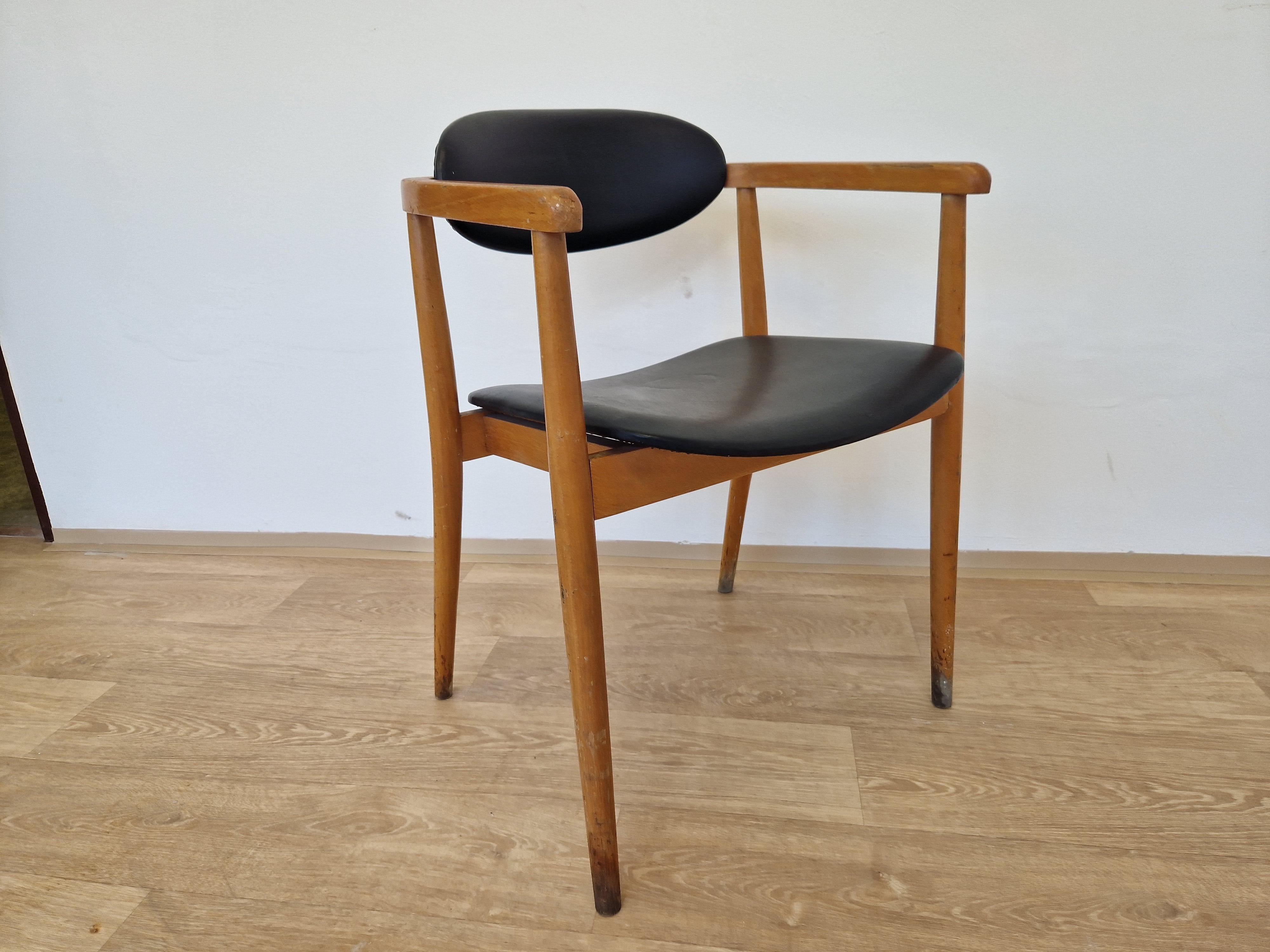 Faux Leather Midcentury Rare Chair TON designed by Antonin Suman, Scandinavian Style, 1960s For Sale
