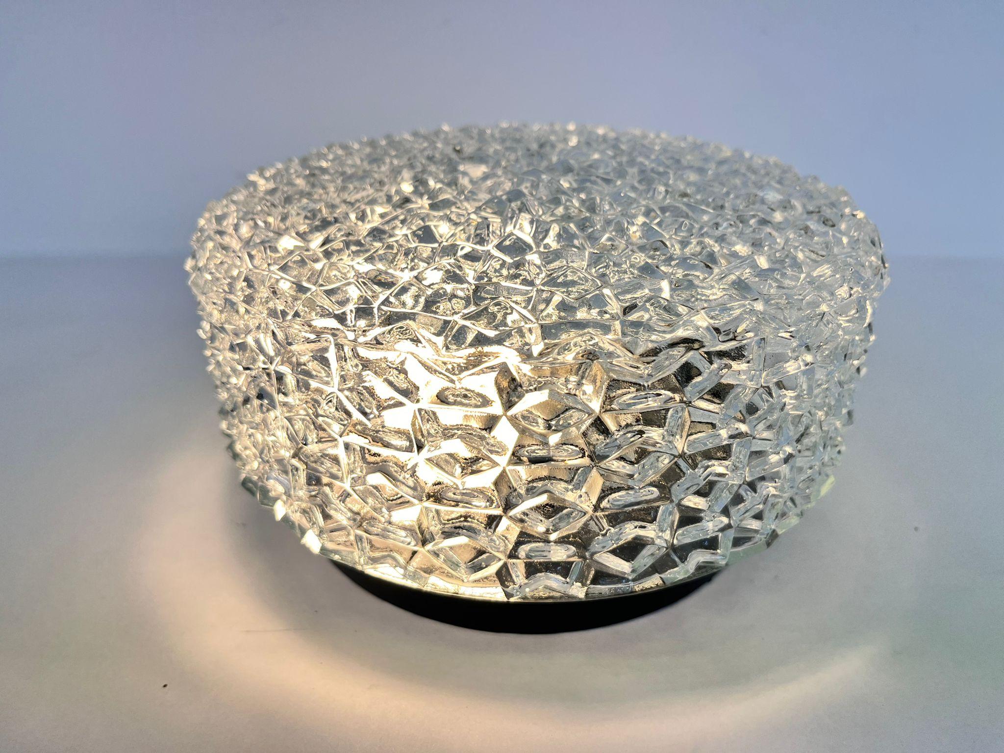 Glass Midcentury Rare Flush Mount RZB Leuchten, Ceiling or Wall Lamp, Germany, 1970s For Sale