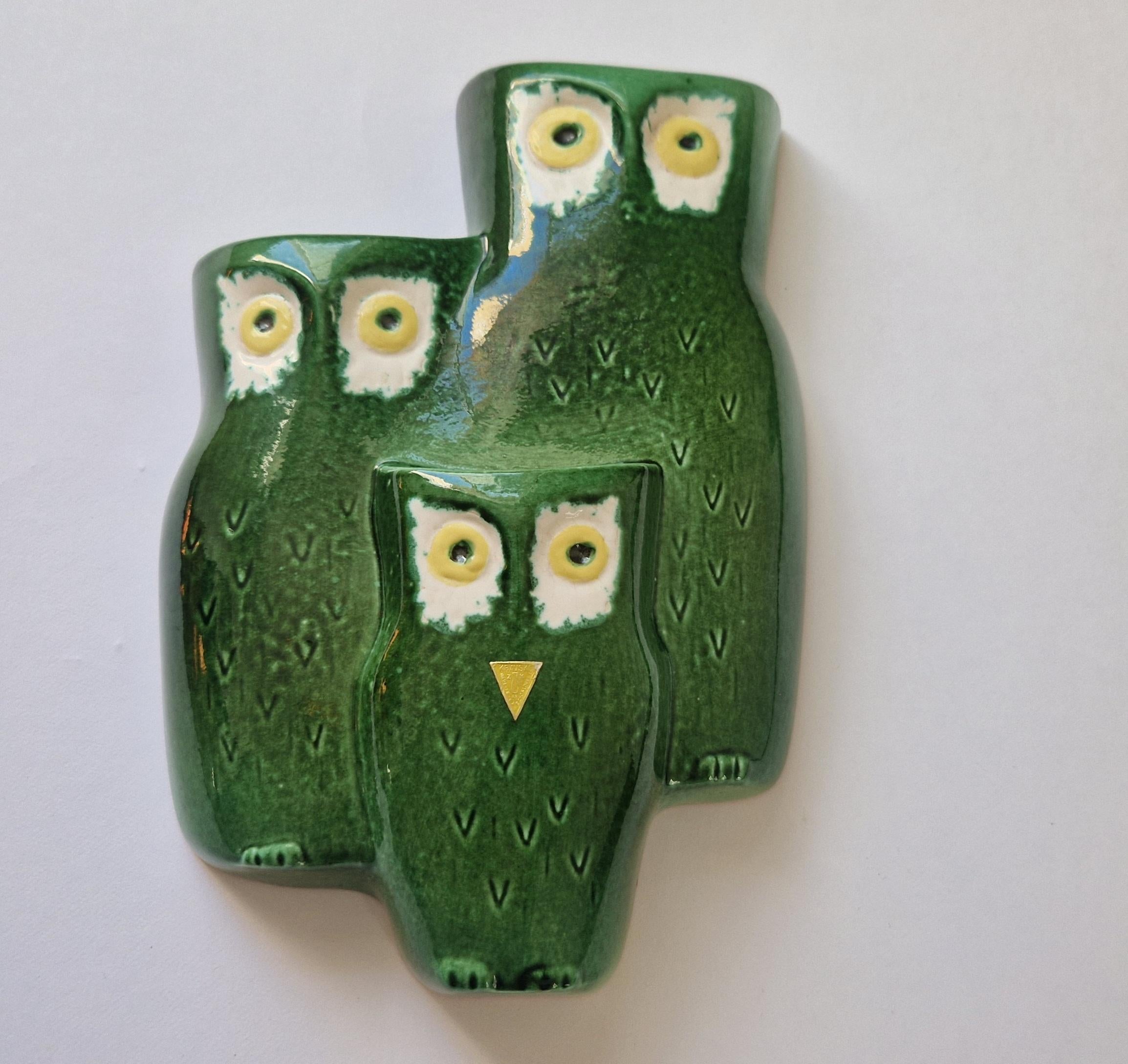Mid-Century Modern Midcentury Rare Large Wall Ceramic Sculpture Owls, 1970s. For Sale