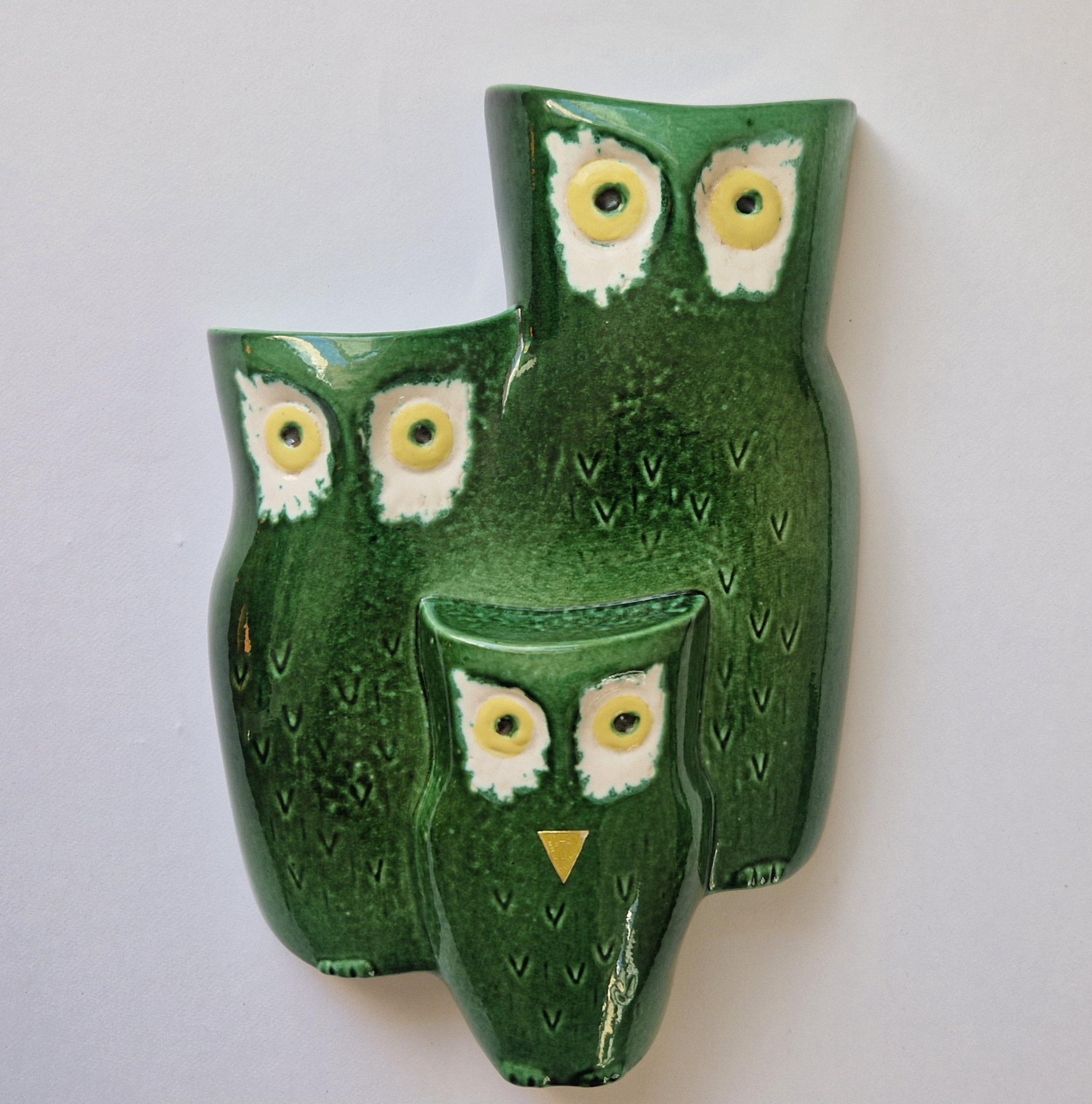 Late 20th Century Midcentury Rare Large Wall Ceramic Sculpture Owls, 1970s. For Sale