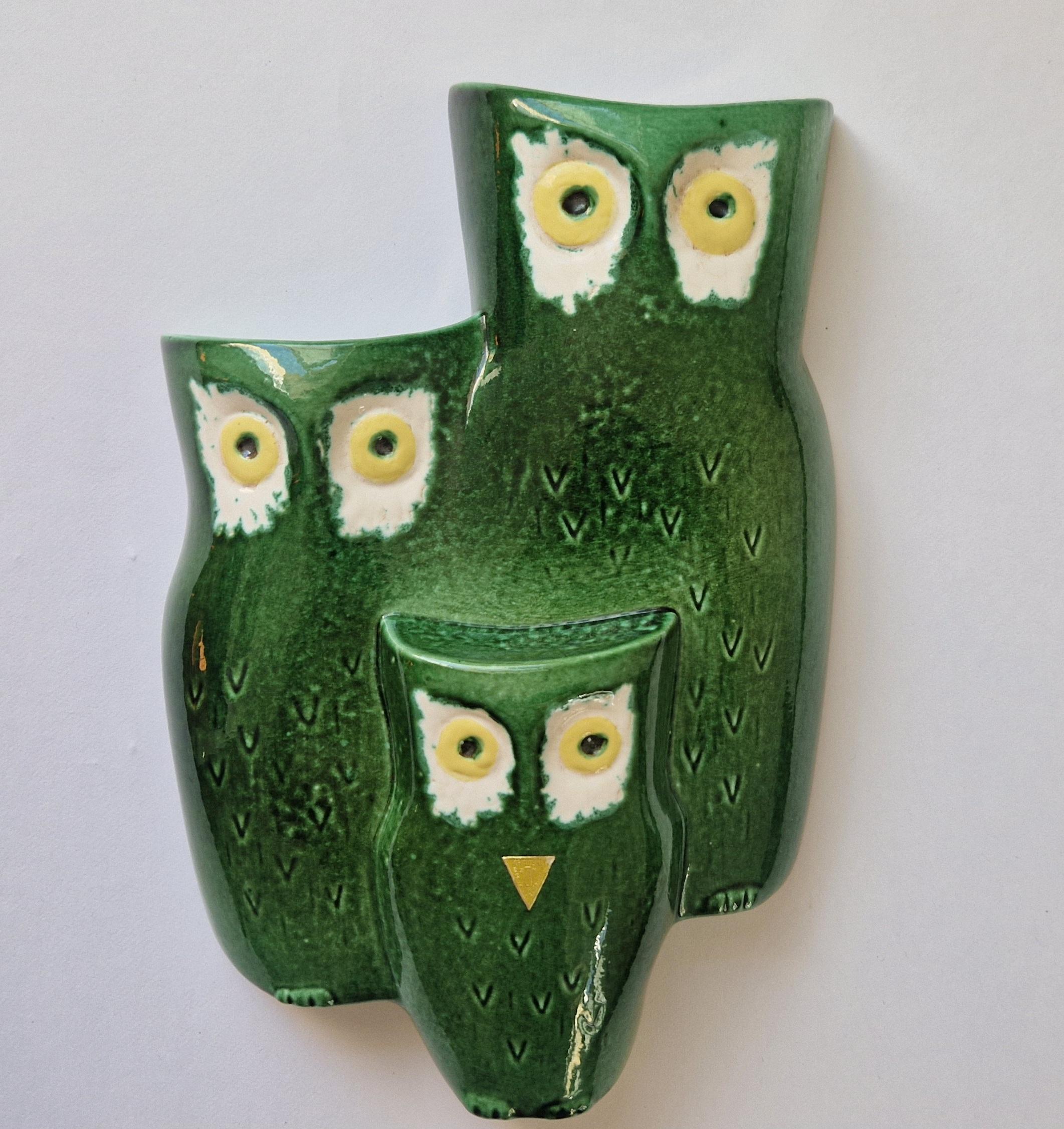Midcentury Rare Large Wall Ceramic Sculpture Owls, 1970s. For Sale 1