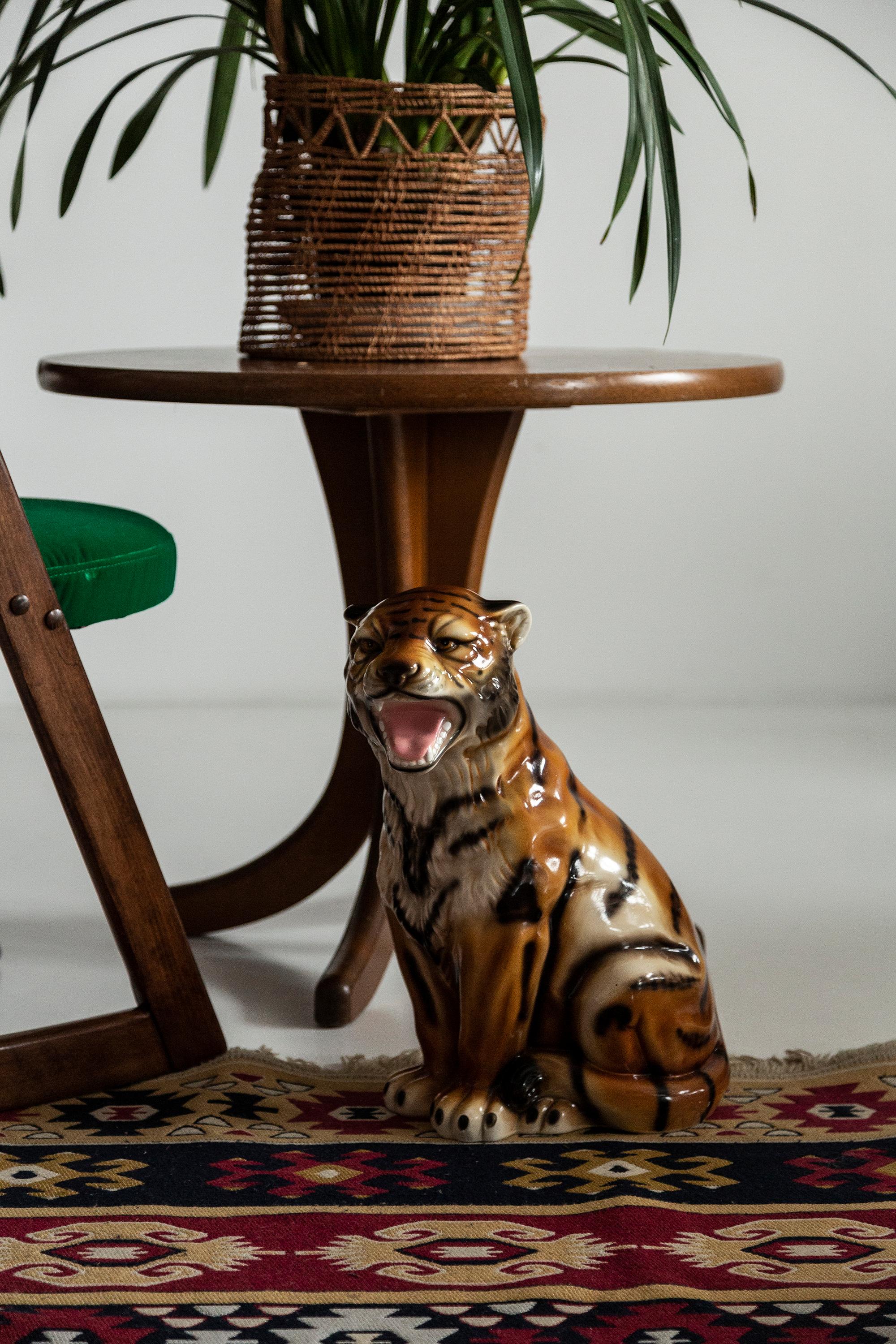 Italian Midcentury Rare Medium Tiger Ceramic Sculpture, Italy, 1960s For Sale