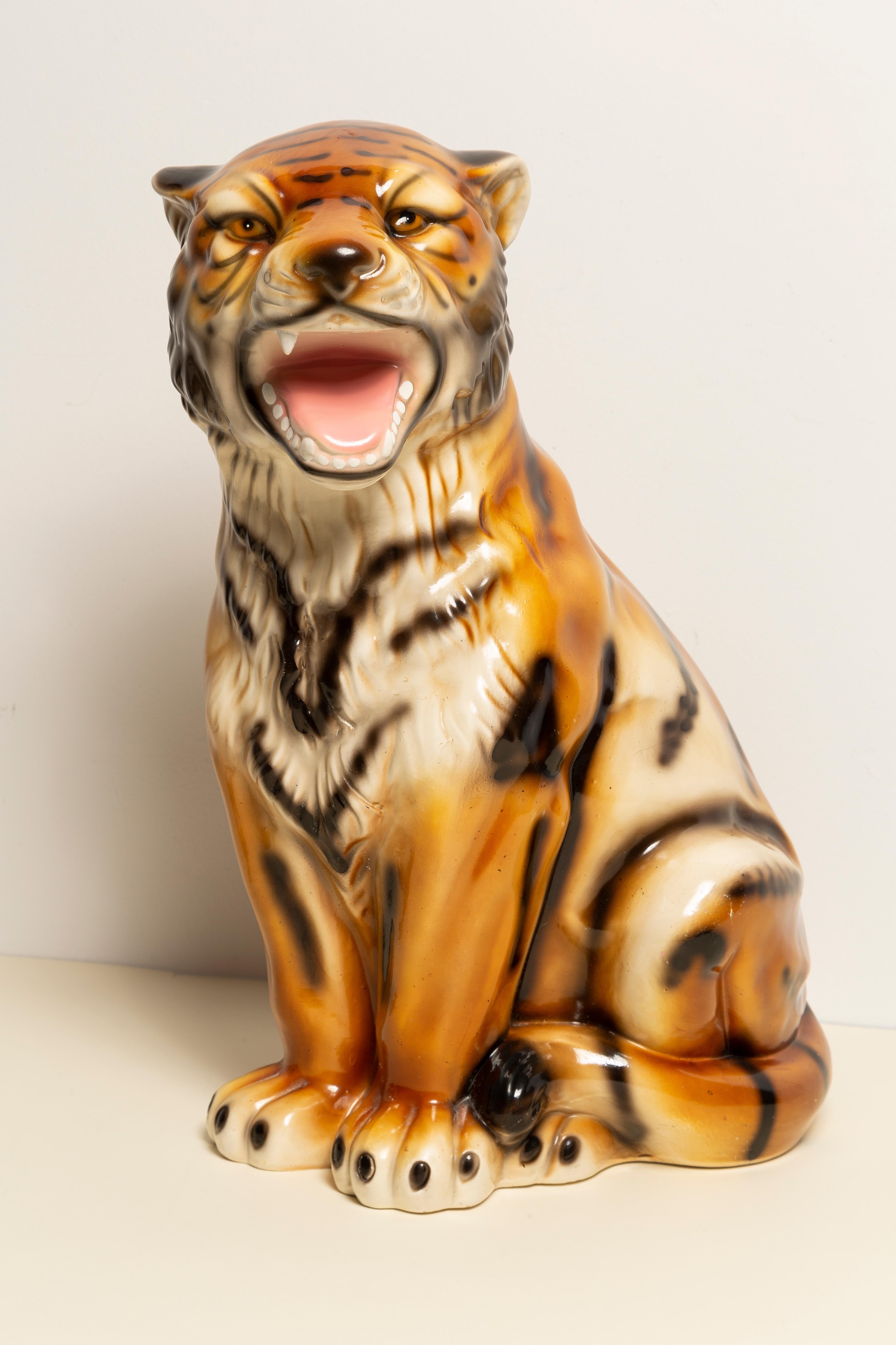 20th Century Midcentury Rare Medium Tiger Ceramic Sculpture, Italy, 1960s For Sale