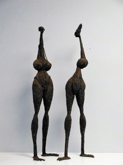 Midcentury Rare Metal Sculptures of Abstract Brutalist Nudes, 1950s