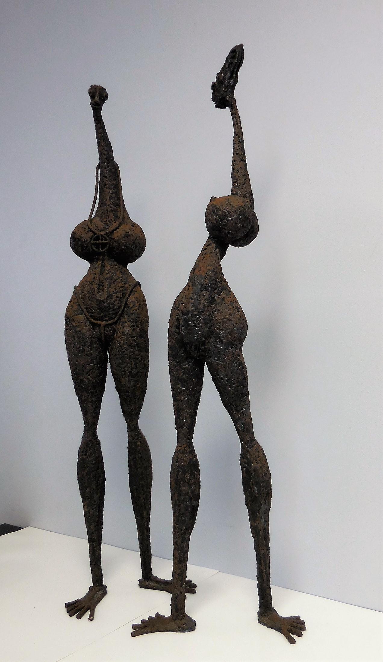 American Midcentury Rare Metal Sculptures of Abstract Brutalist Nudes, 1950s