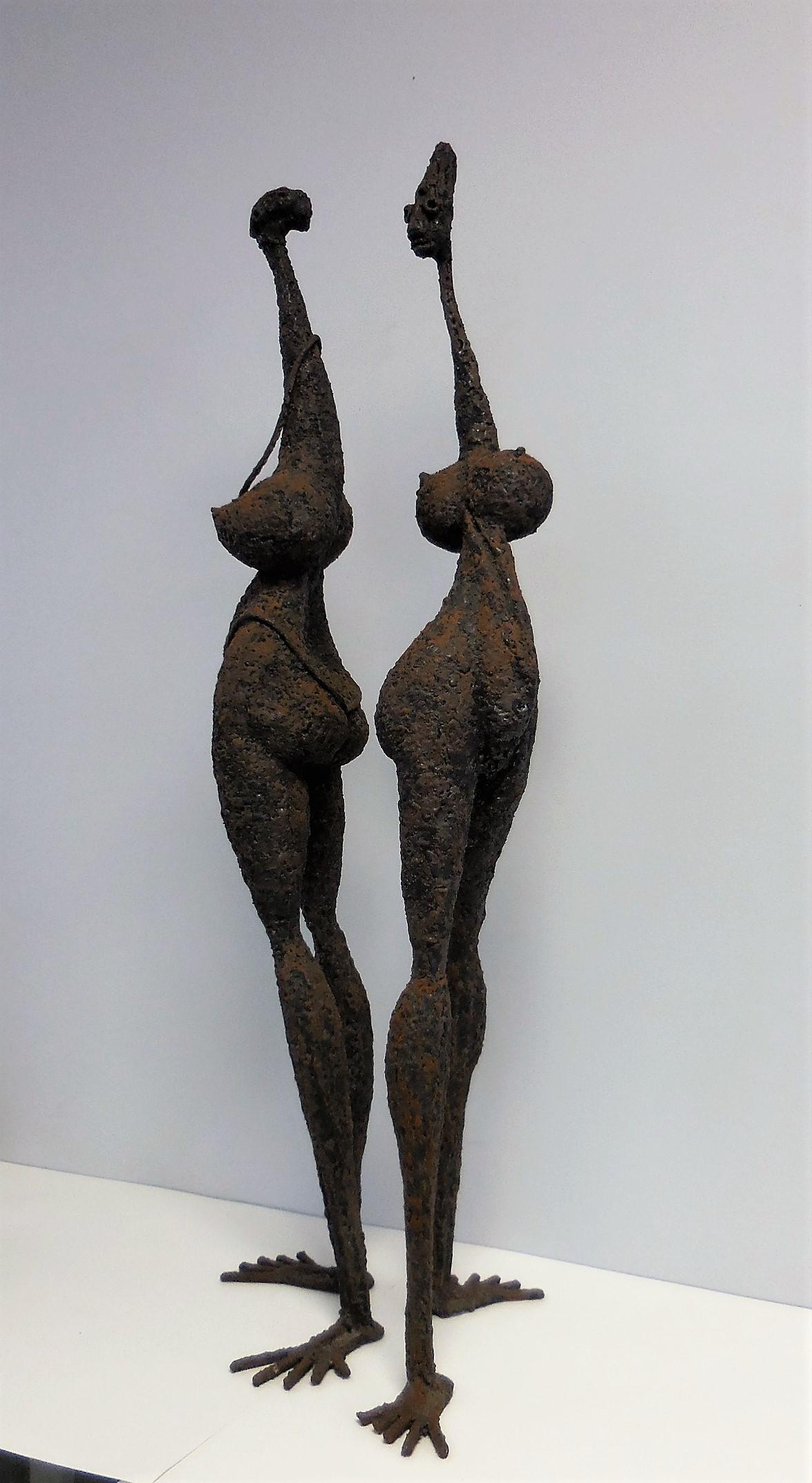 Mid-20th Century Midcentury Rare Metal Sculptures of Abstract Brutalist Nudes, 1950s