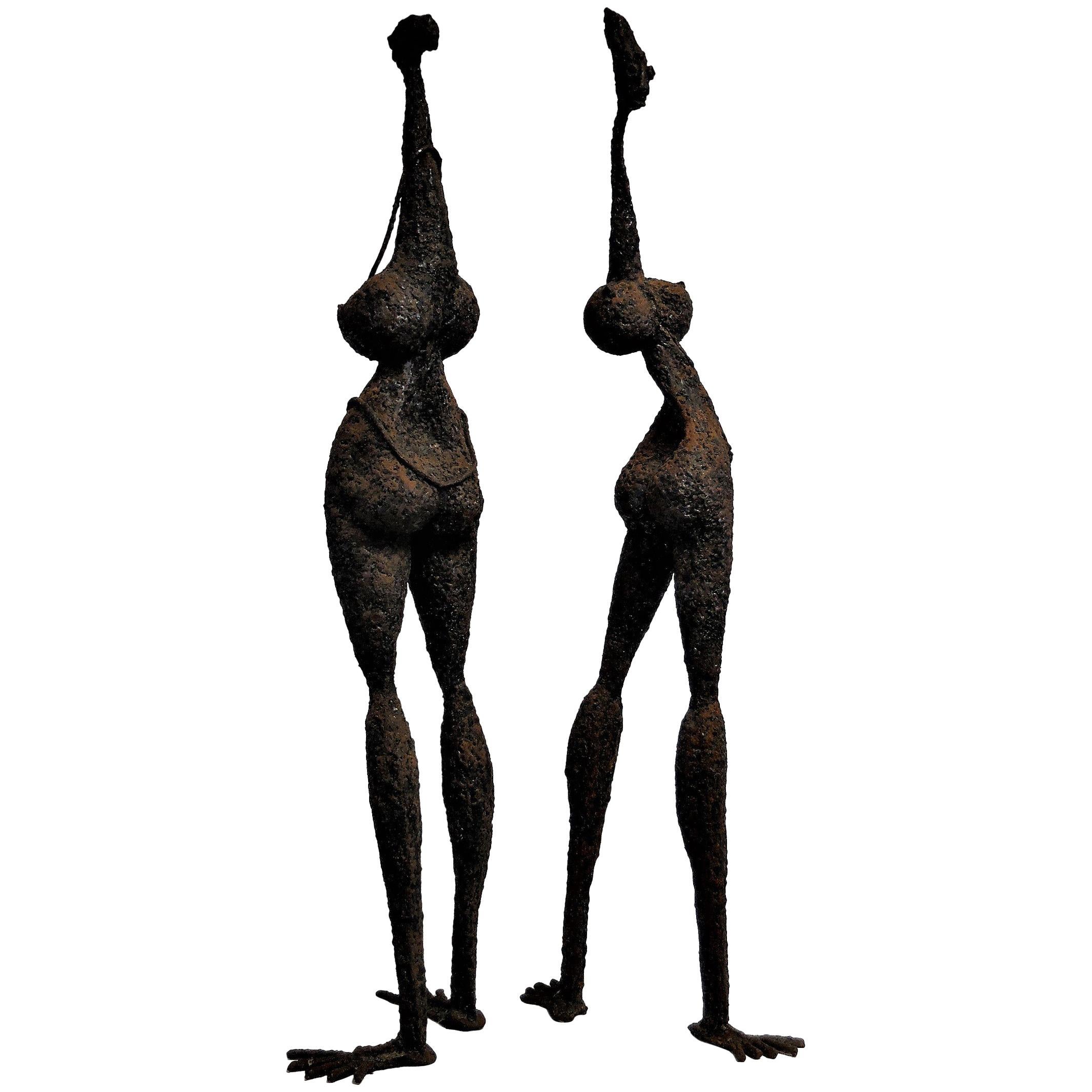 Midcentury Rare Metal Sculptures of Abstract Brutalist Nudes, 1950s
