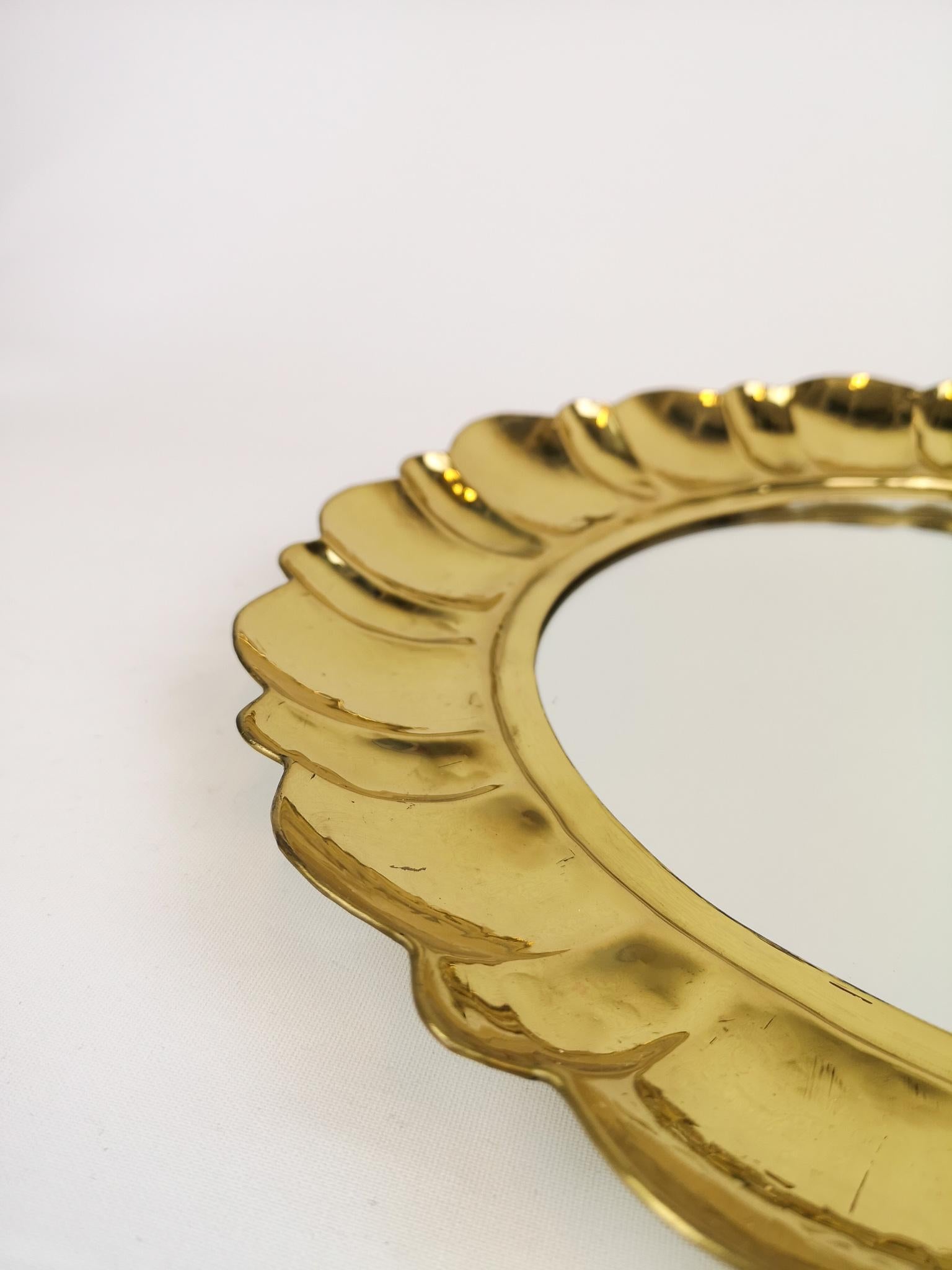 Mid-Century Modern Midcentury Rare Mirror in Brass by Lars Holmström Arvika, Sweden