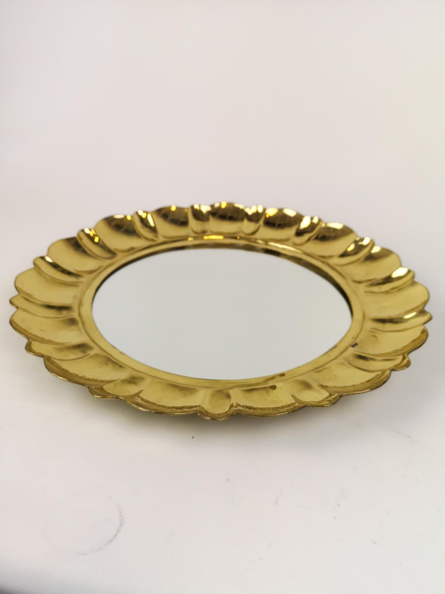 Swedish Midcentury Rare Mirror in Brass by Lars Holmström Arvika, Sweden