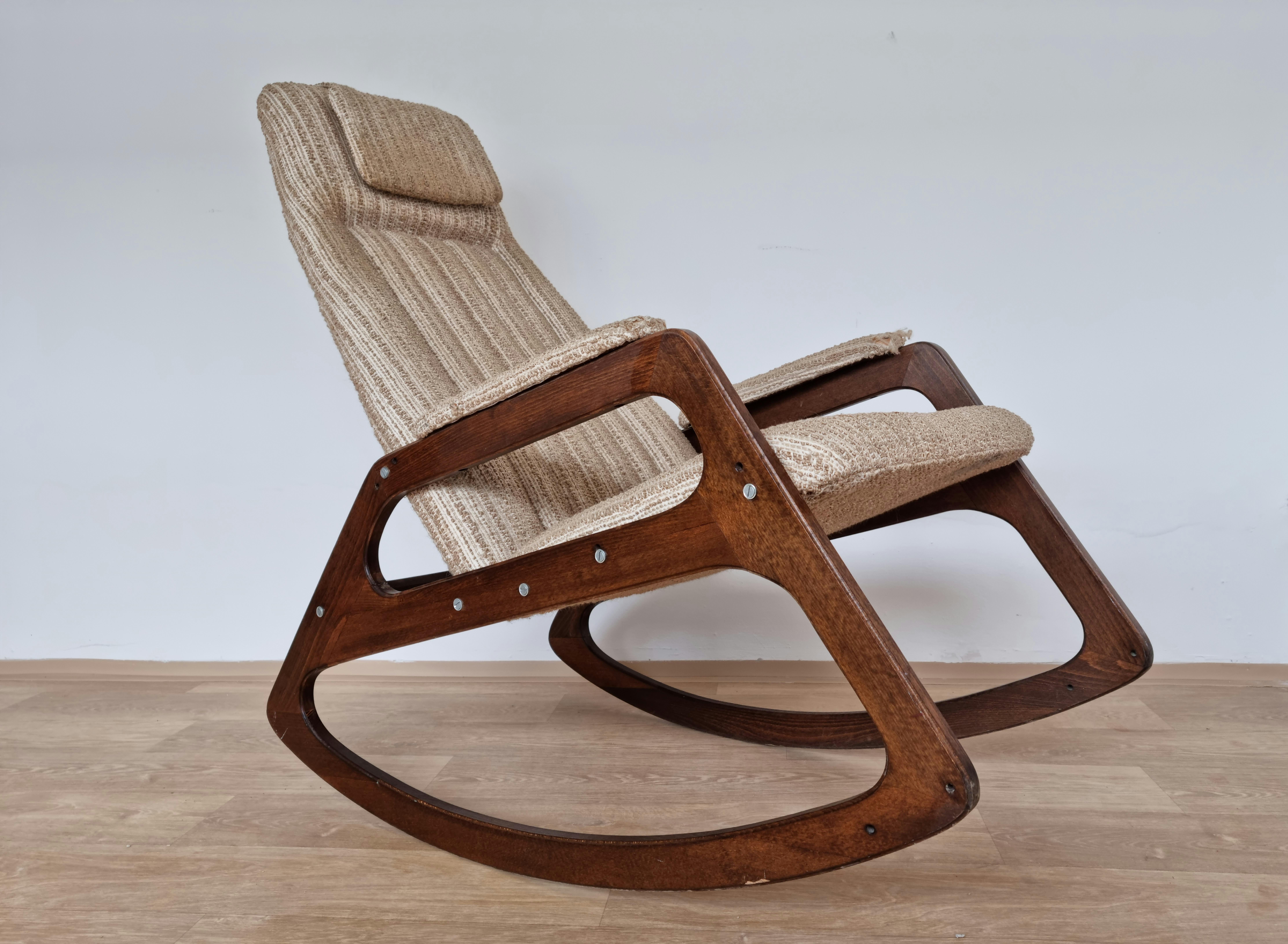 Mid-Century Modern Midcentury Rare Rocking Chair Uluv, Czechoslovakia, 1960s For Sale