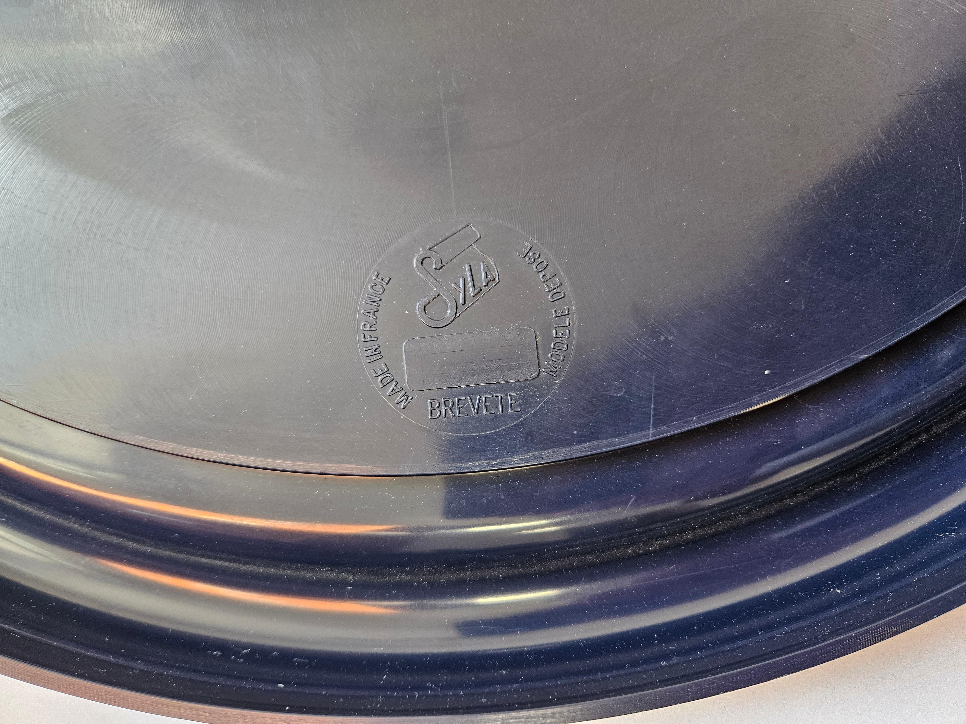 Midcentury Rare Round Dark Blue Wall Mirror SYLA, France, 1970s For Sale 5