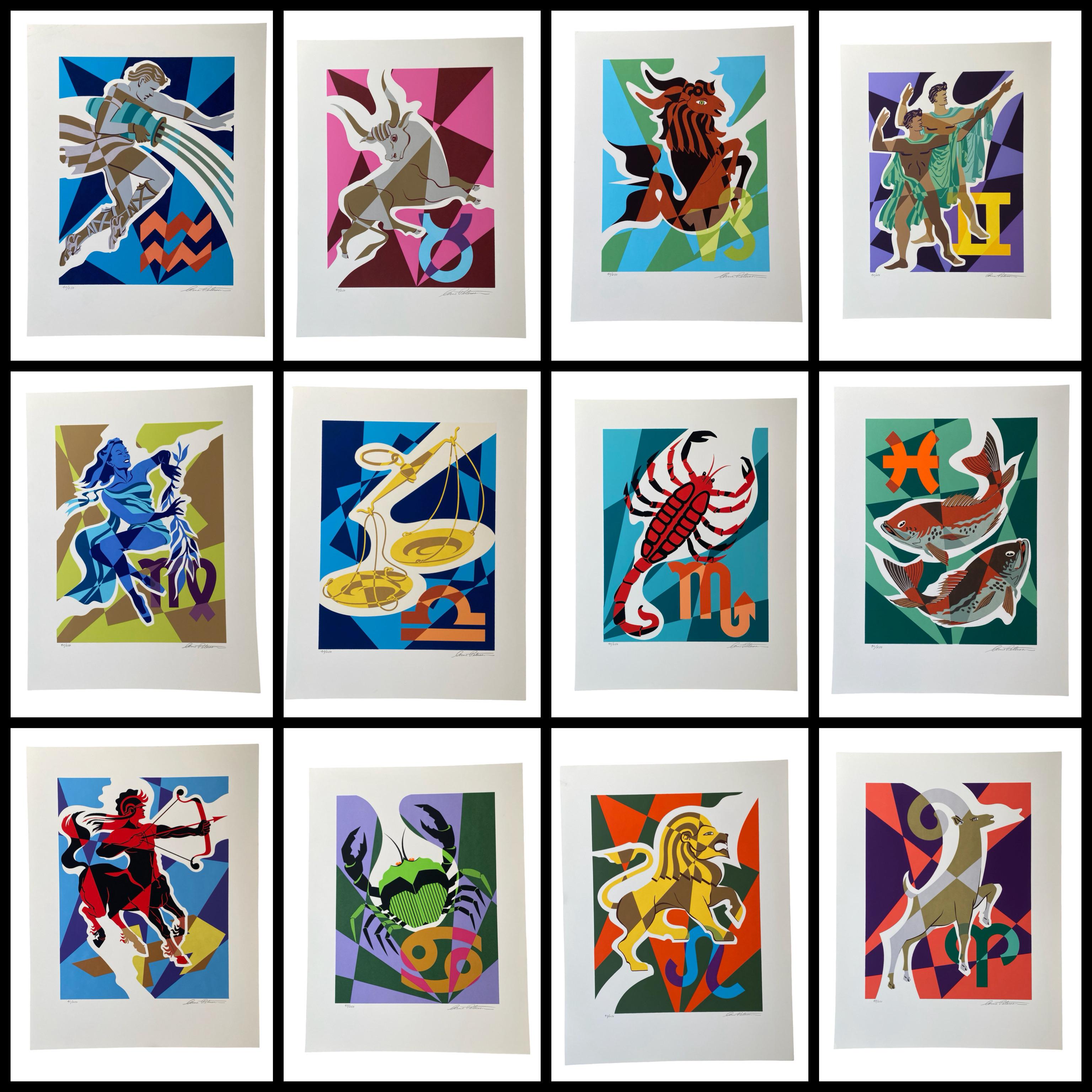 Seltener Satz moderner Kunstzeichen des Zodiac S/N Siebdrucke aus der Mitte des Jahrhunderts im Angebot 2