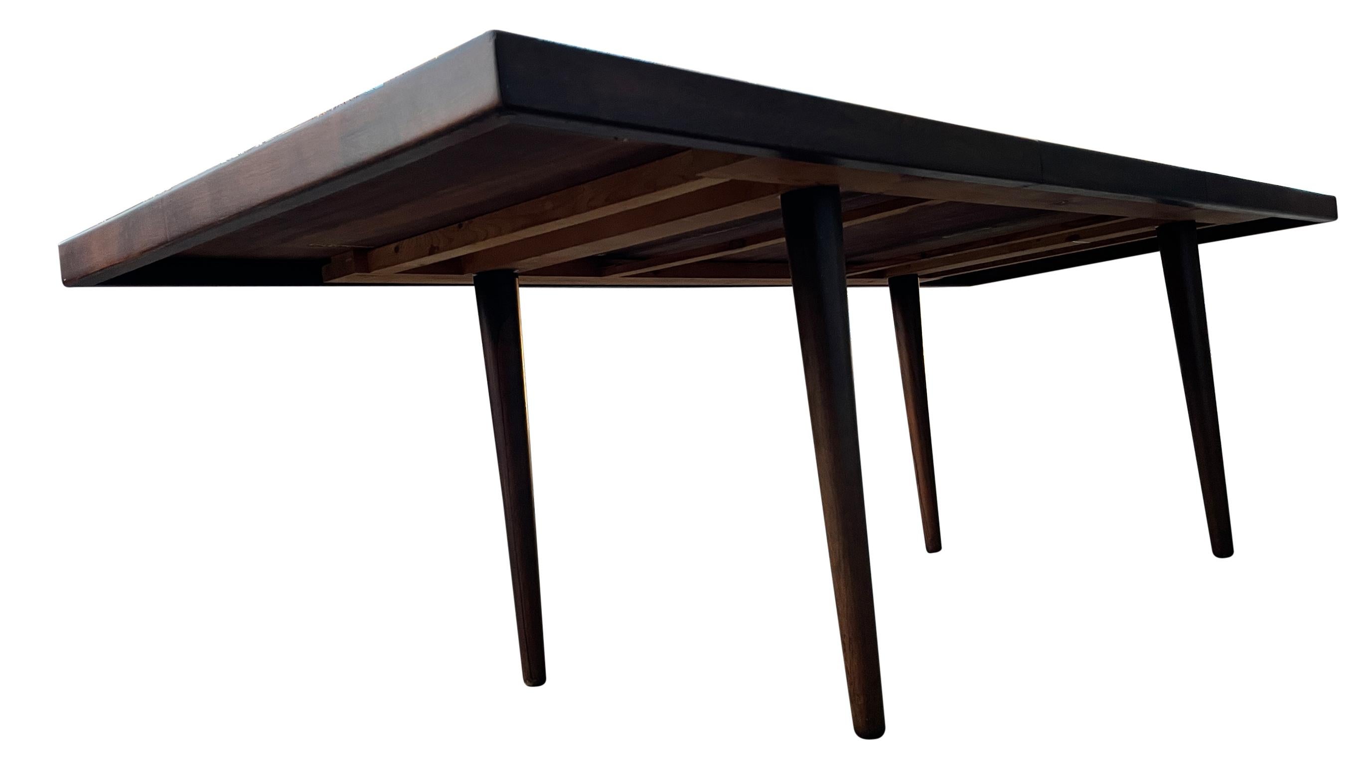 Midcentury Rare Solid minimalist Rosewood Expandable Dining Table with 1 Leaf For Sale 7