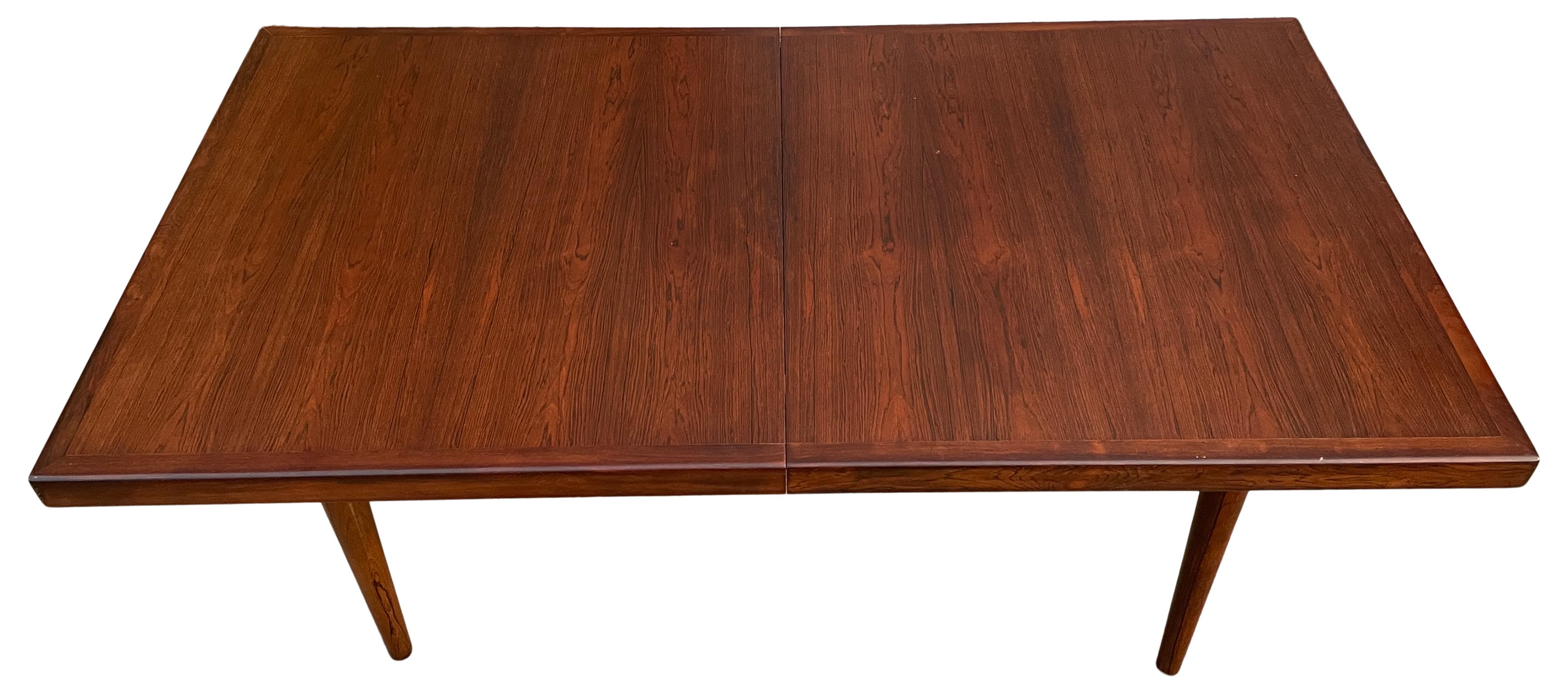 Mid-Century Modern Midcentury Rare Solid minimalist Rosewood Expandable Dining Table with 1 Leaf For Sale