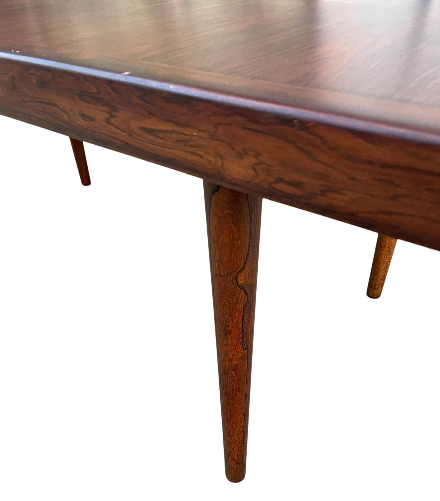 Woodwork Midcentury Rare Solid minimalist Rosewood Expandable Dining Table with 1 Leaf For Sale