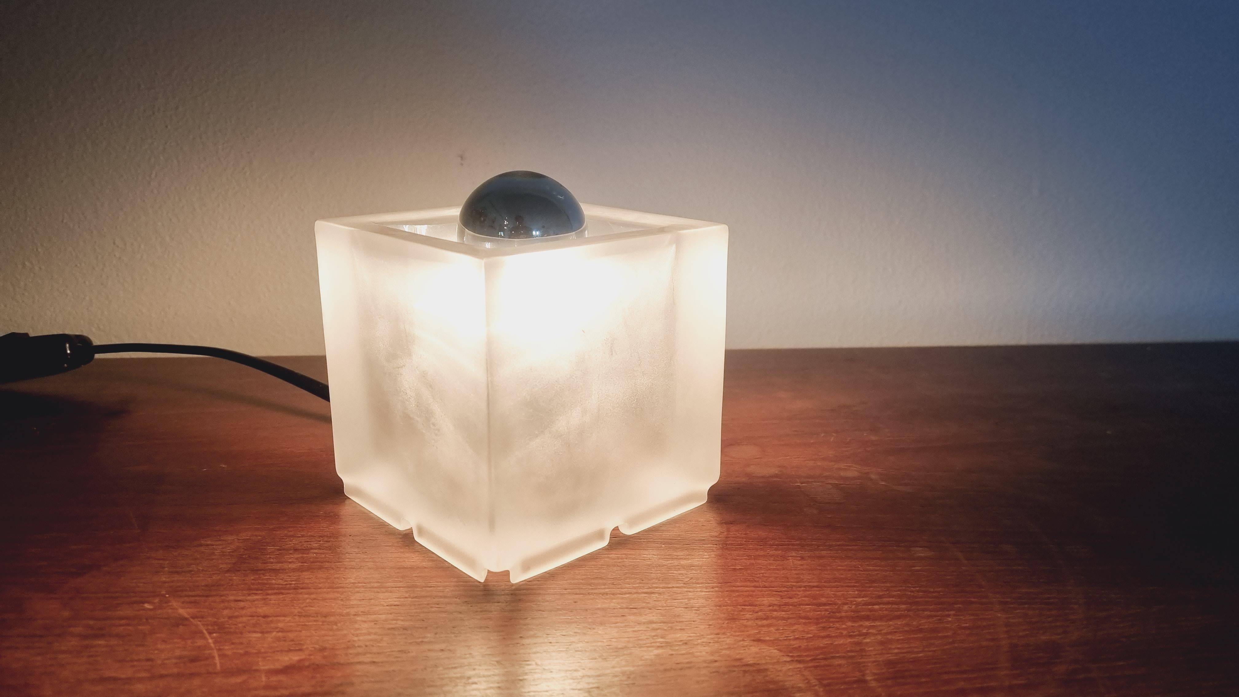 Midcentury Rare Table Lamp Ice Glass Cube Peill & Putzler, Germany, 1970s For Sale 5