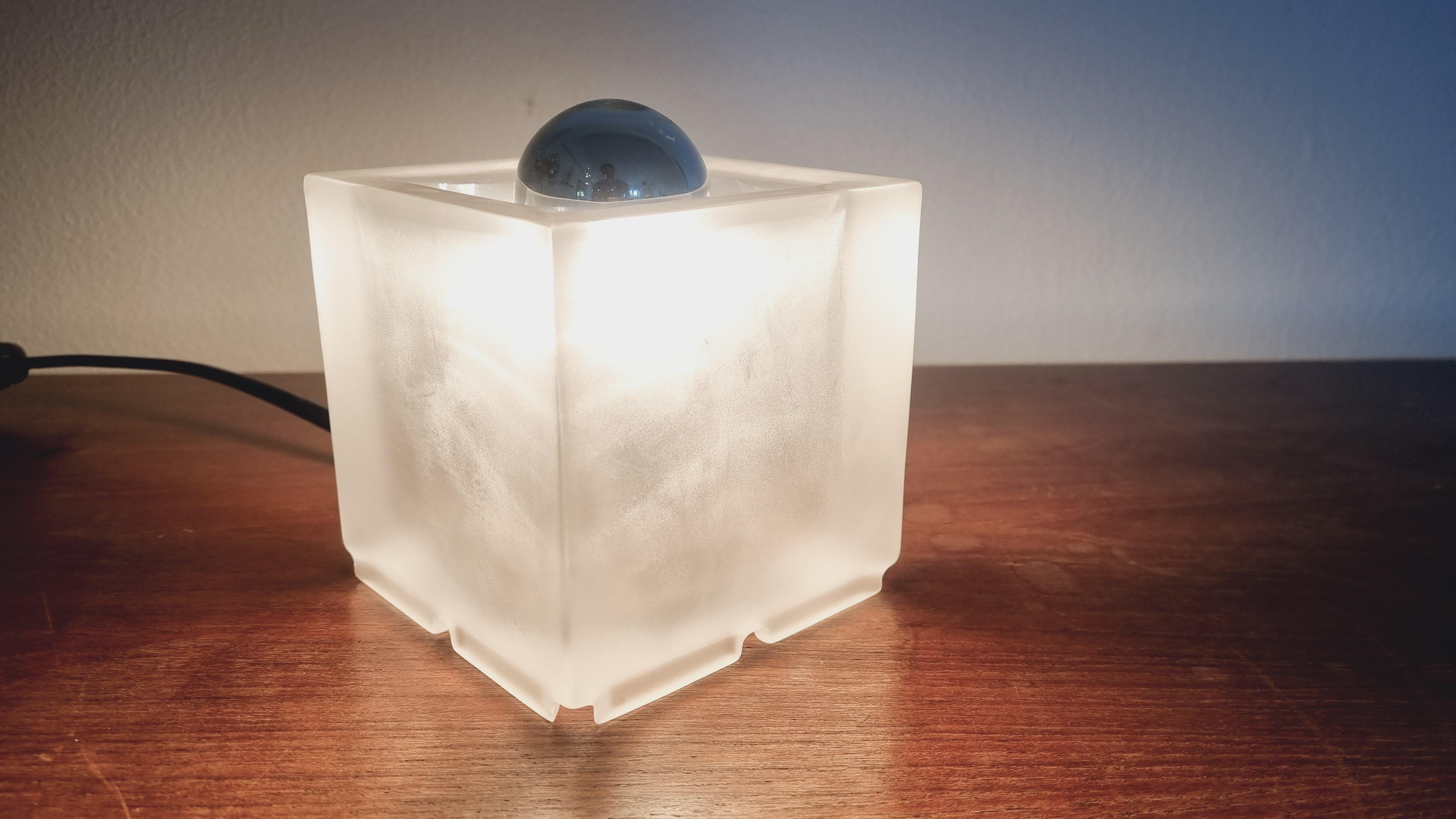 Midcentury Rare Table Lamp Ice Glass Cube Peill & Putzler, Germany, 1970s For Sale 7