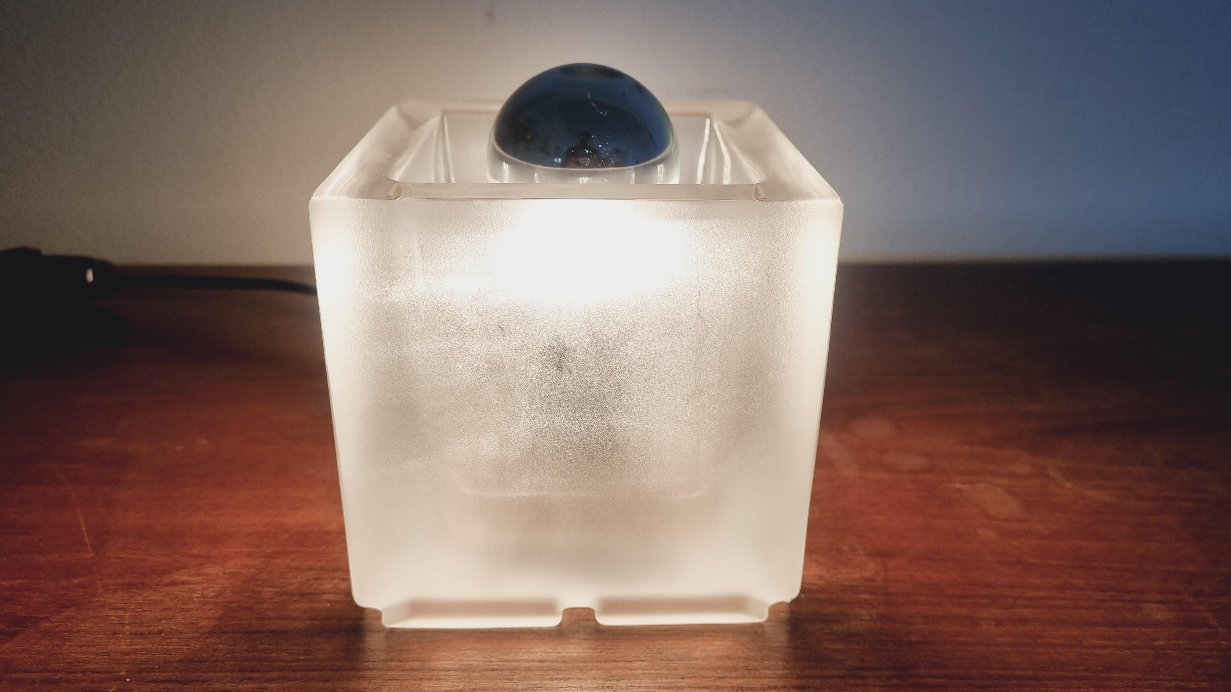 Midcentury Rare Table Lamp Ice Glass Cube Peill & Putzler, Germany, 1970s For Sale 9