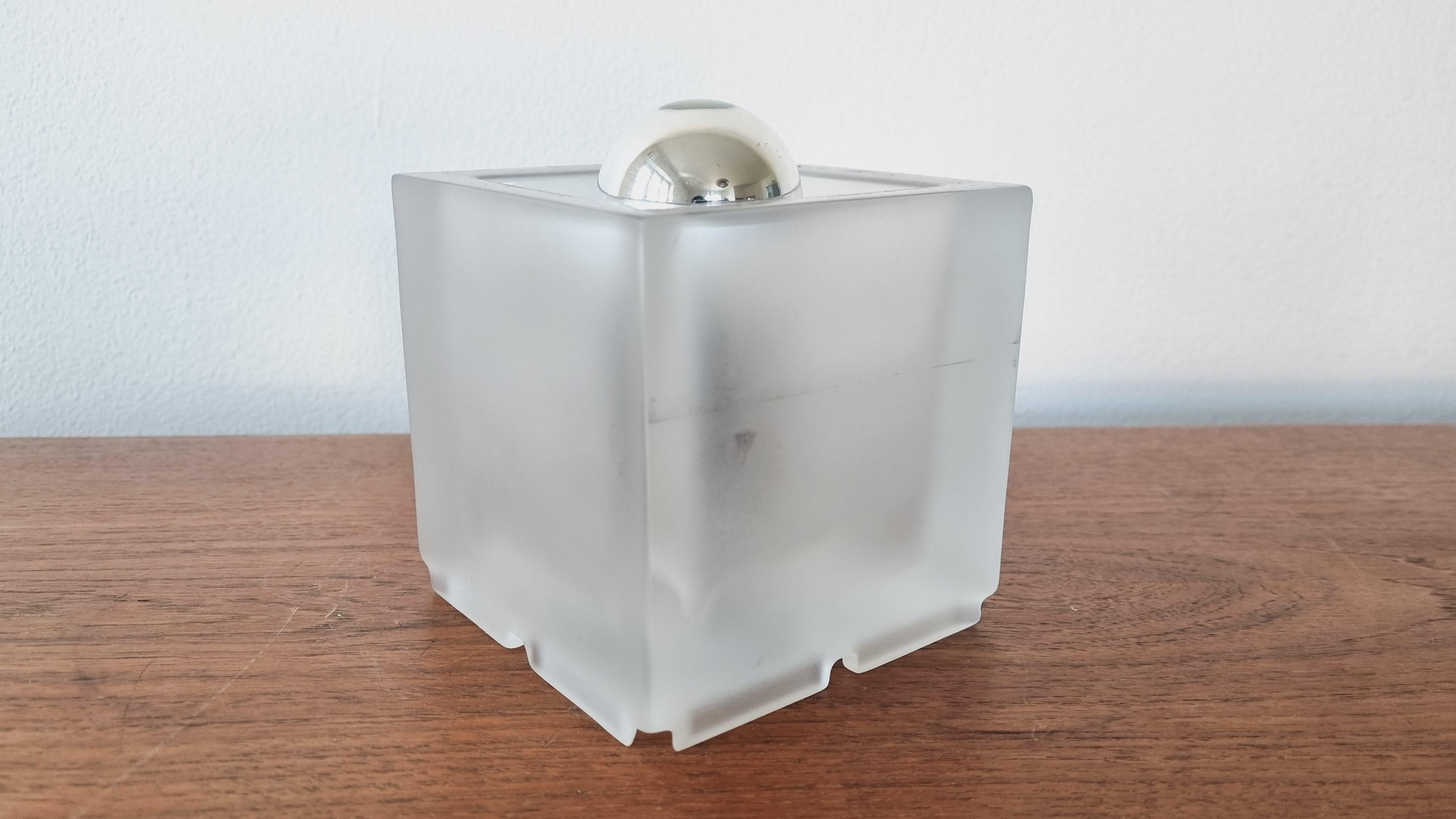 Late 20th Century Midcentury Rare Table Lamp Ice Glass Cube Peill & Putzler, Germany, 1970s For Sale