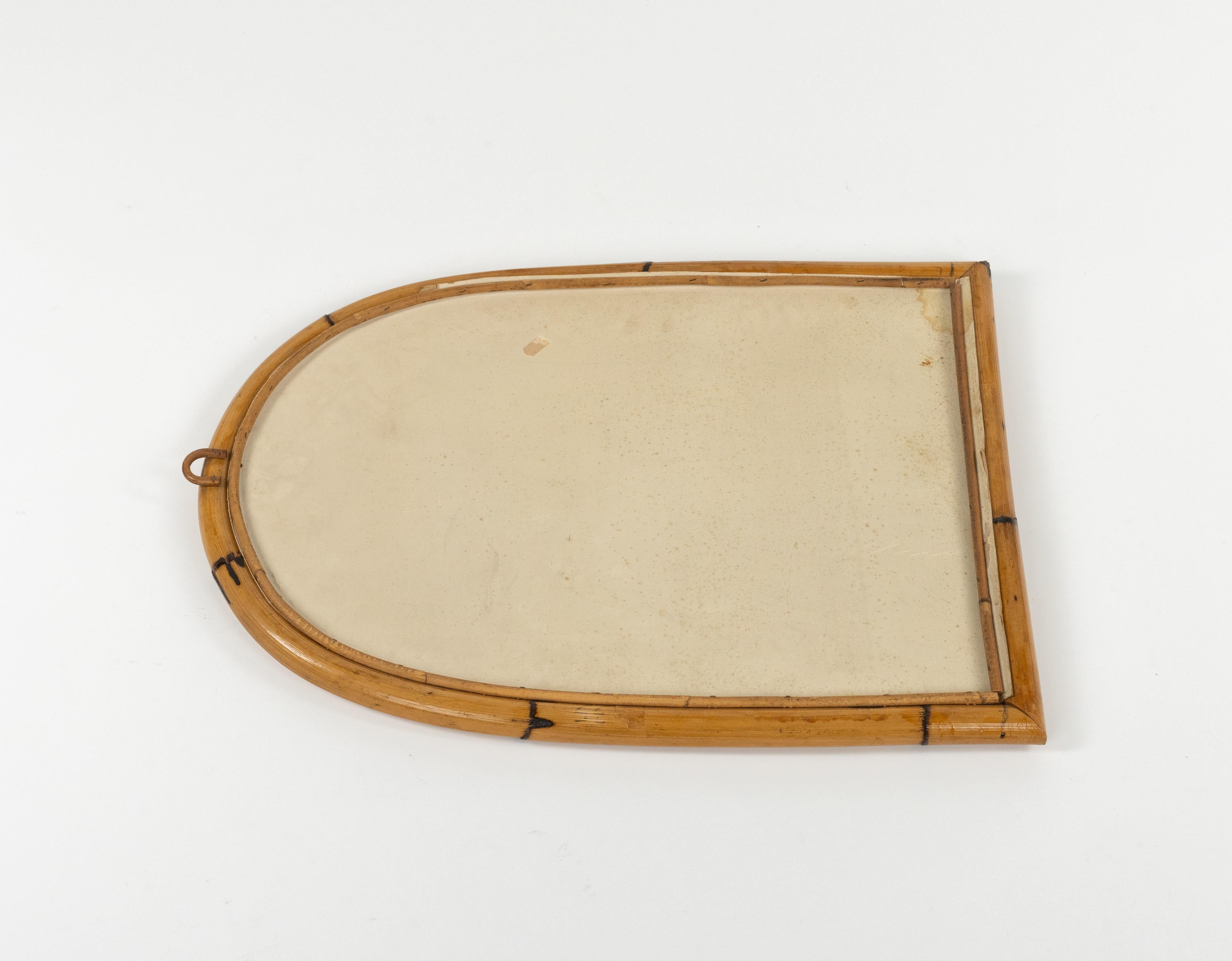 Midcentury Rattan and Bamboo Arched Wall Mirror, Italy 1960s For Sale 7