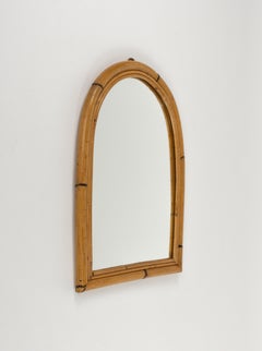Midcentury Rattan and Bamboo Arched Wall Mirror, Italy 1960s