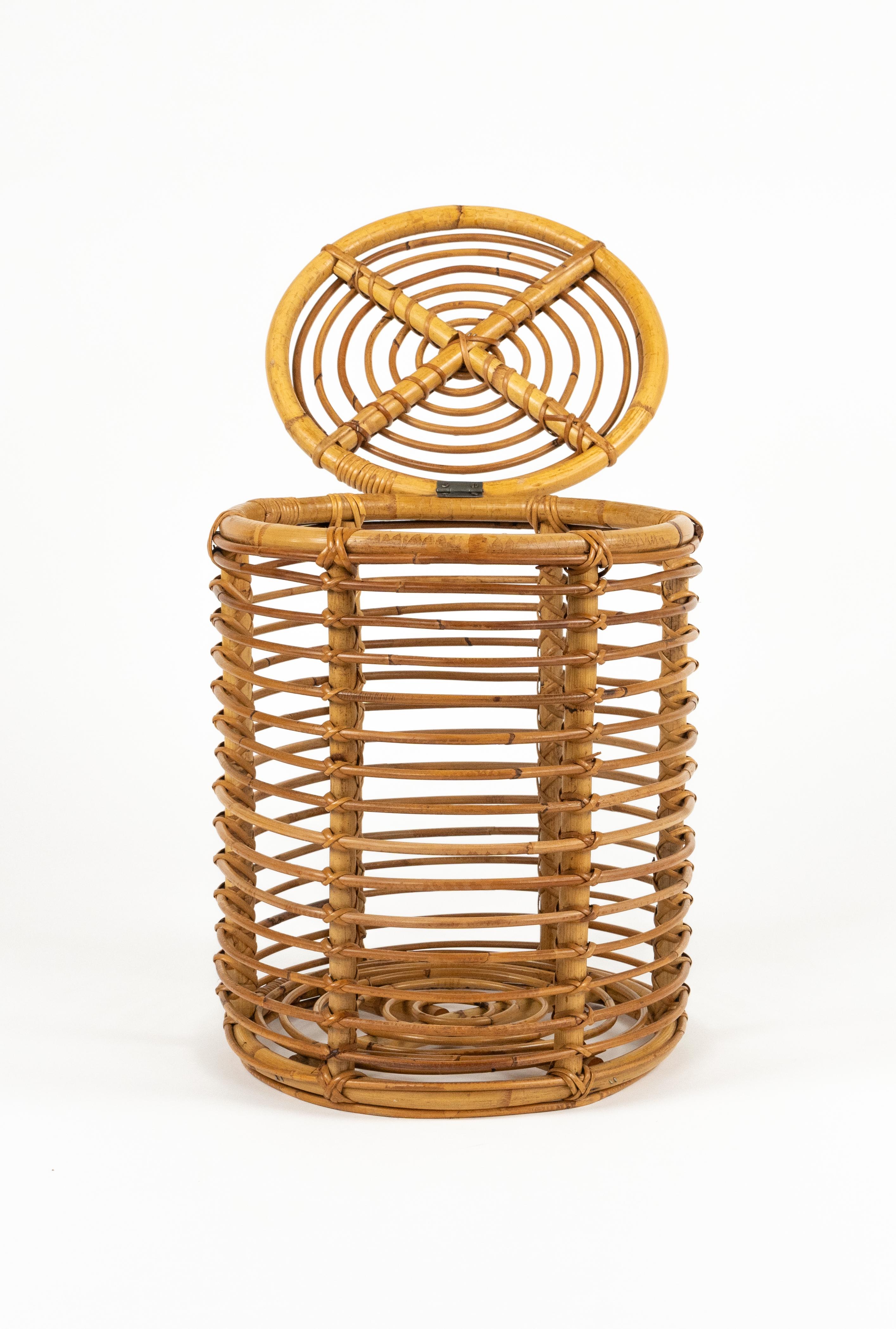 Panier en rotin et bambou de style Franco Albini, Italie, années 1960 Bon état - En vente à Rome, IT