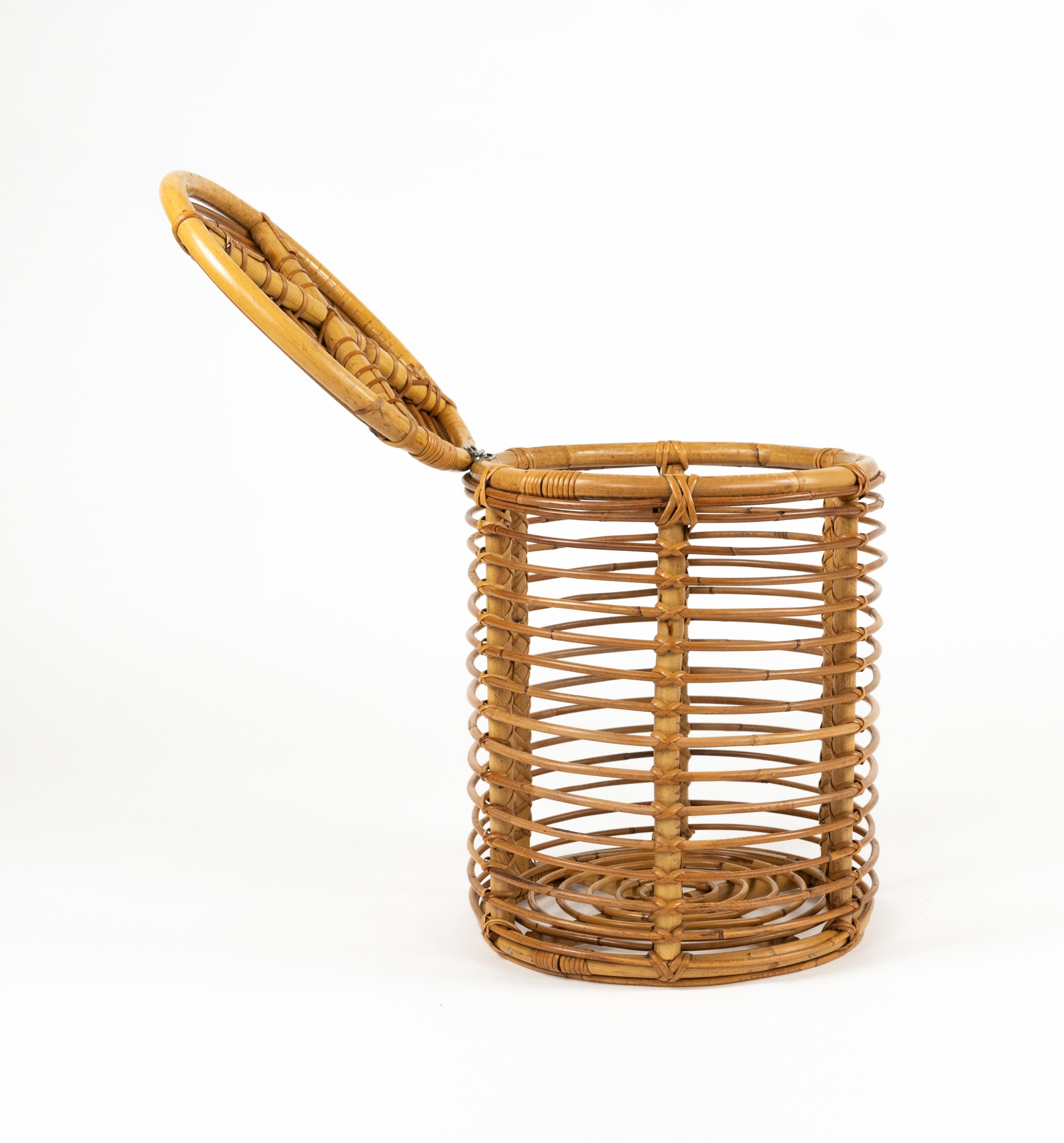 Panier en rotin et bambou de style Franco Albini, Italie, années 1960 en vente 1