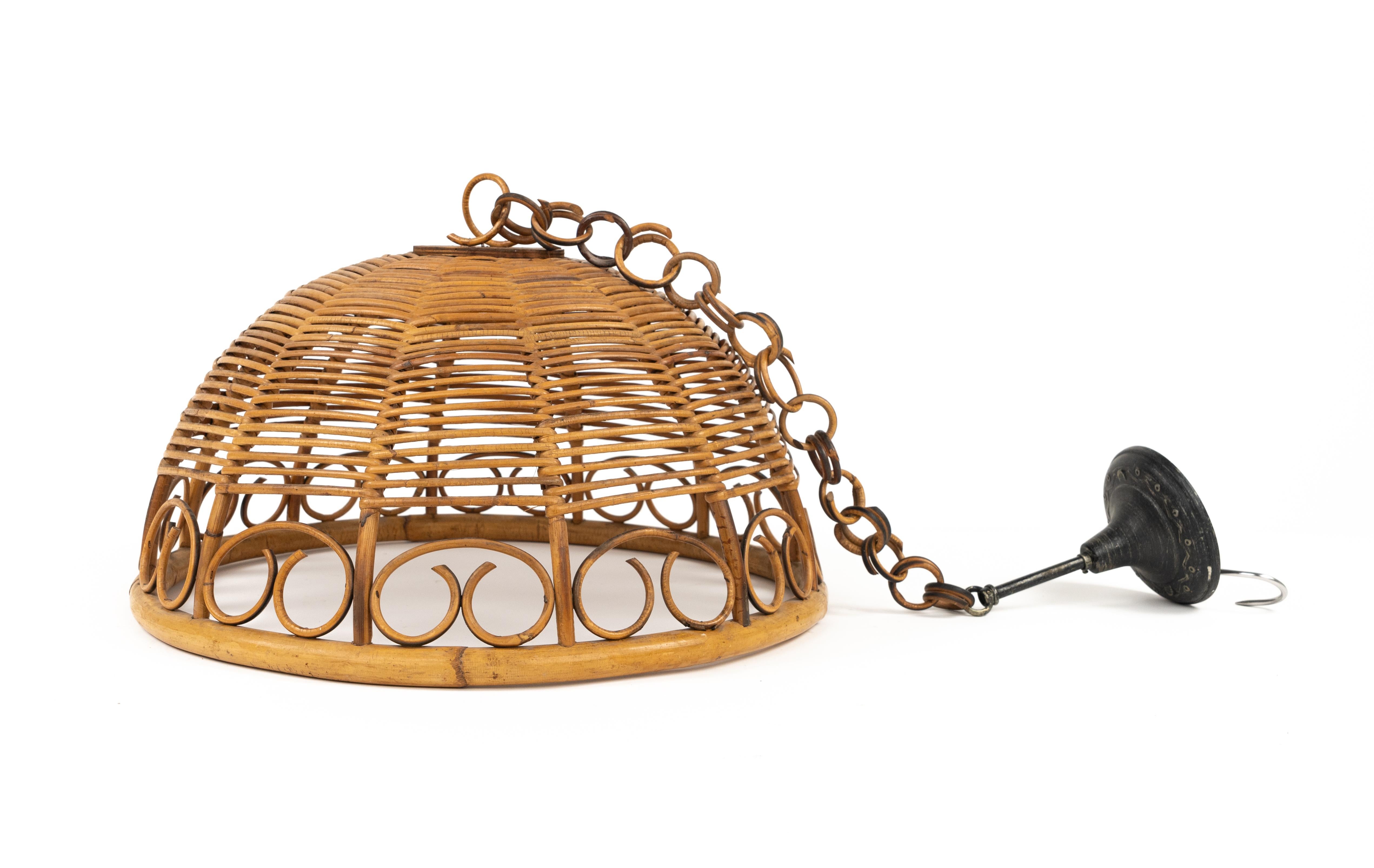 Midcentury Rattan and Bamboo Chandelier Pendant, Italy 1960s For Sale 6