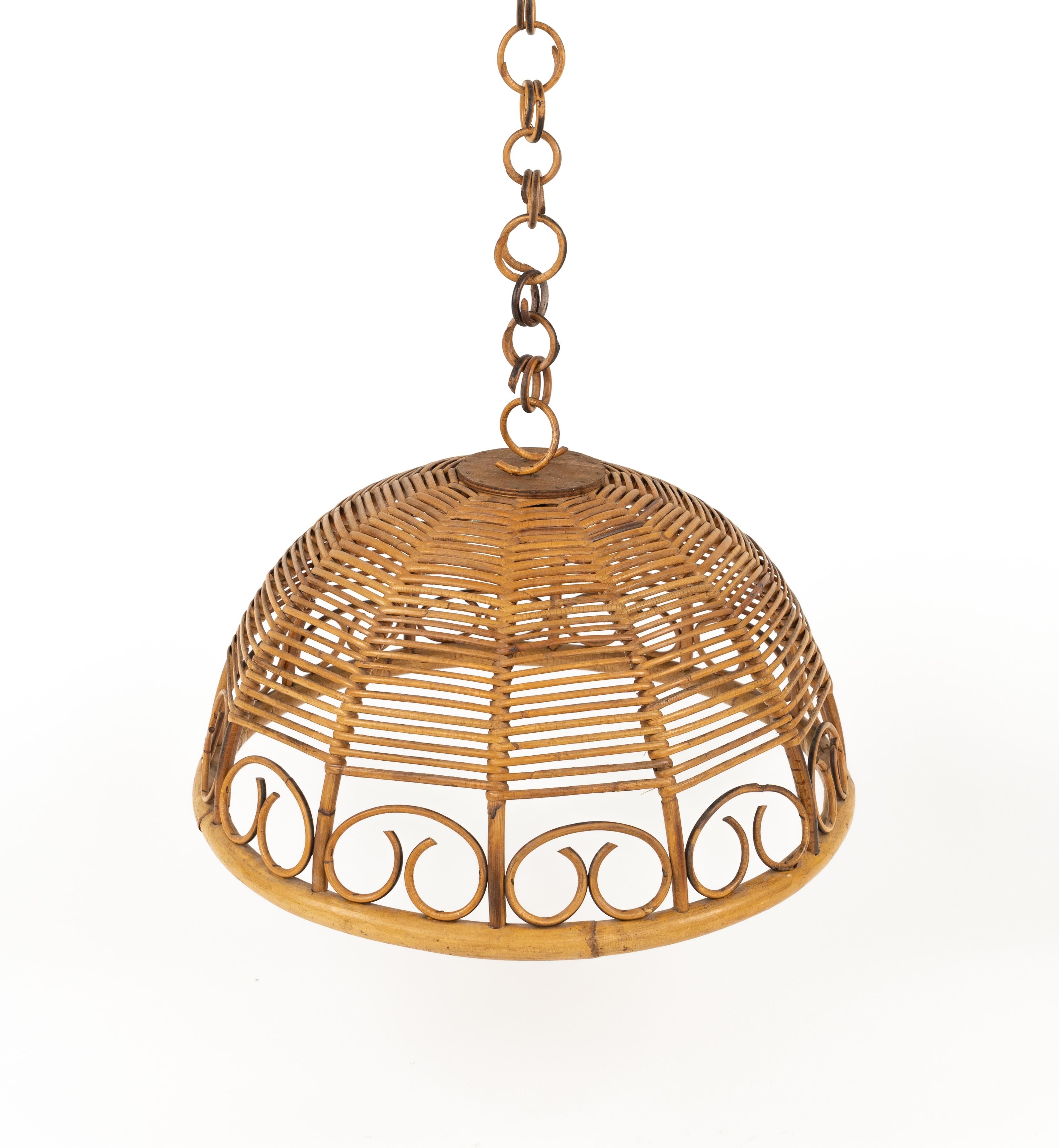 Mid-Century Modern Midcentury Rattan and Bamboo Chandelier Pendant, Italy 1960s For Sale